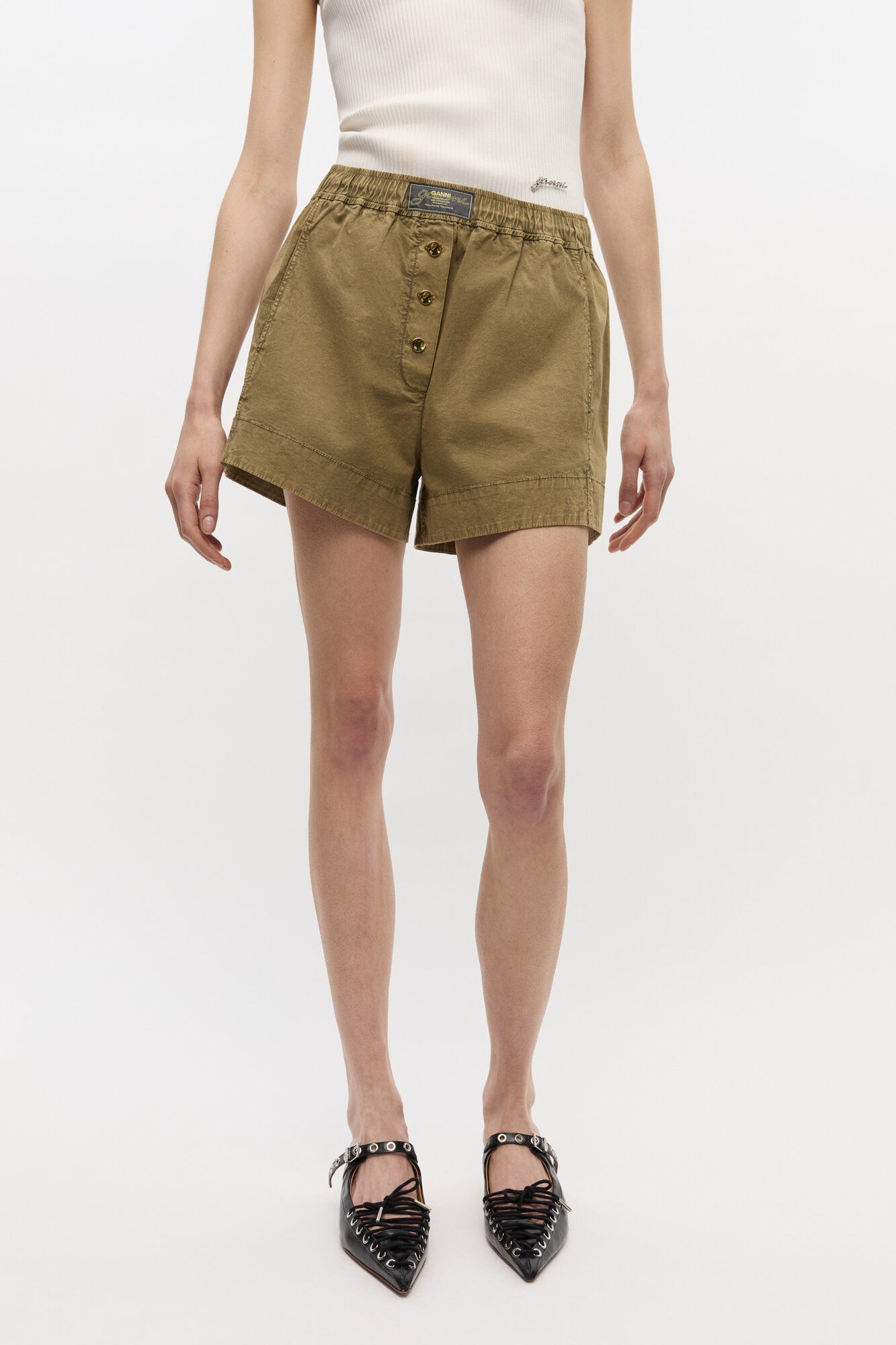 GREEN WASHED COTTON SHORTS - 3
