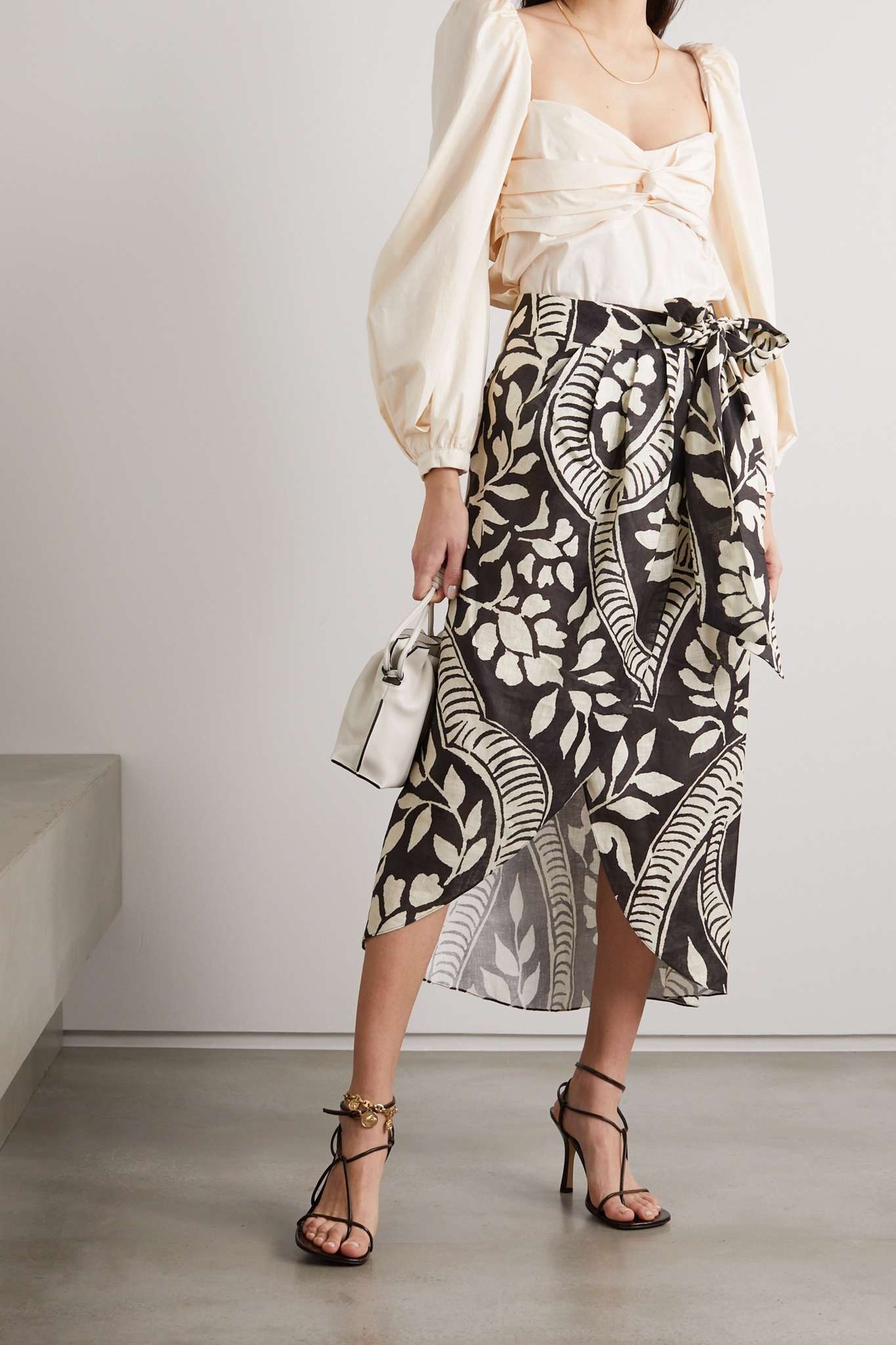 + NET SUSTAIN Zebra Found in India printed linen wrap midi skirt - 2