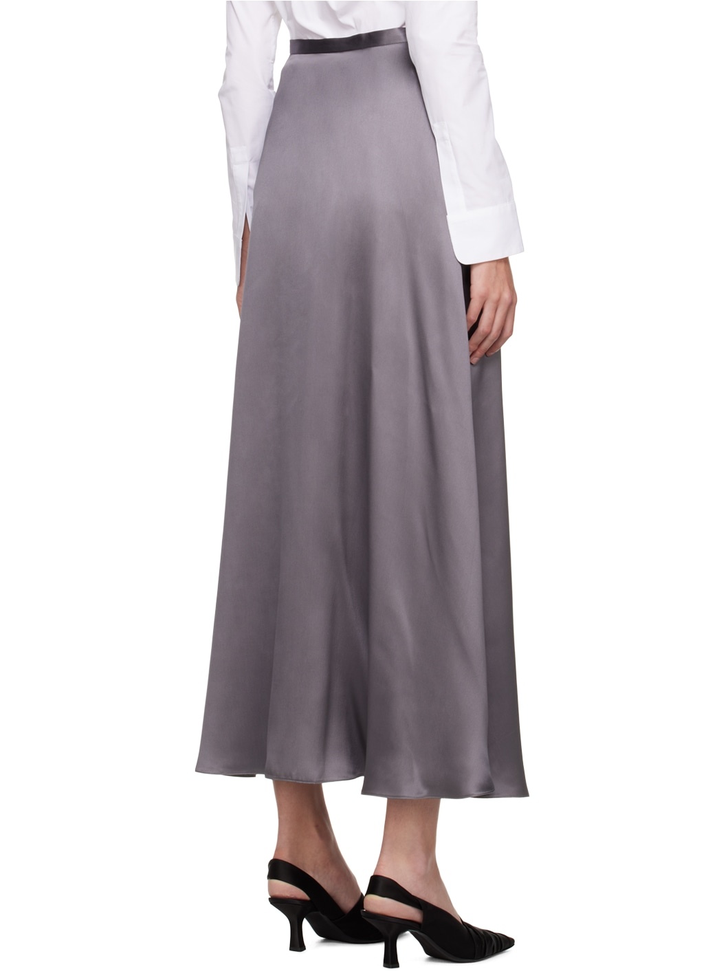 Gray Fluid Midi Skirt - 3