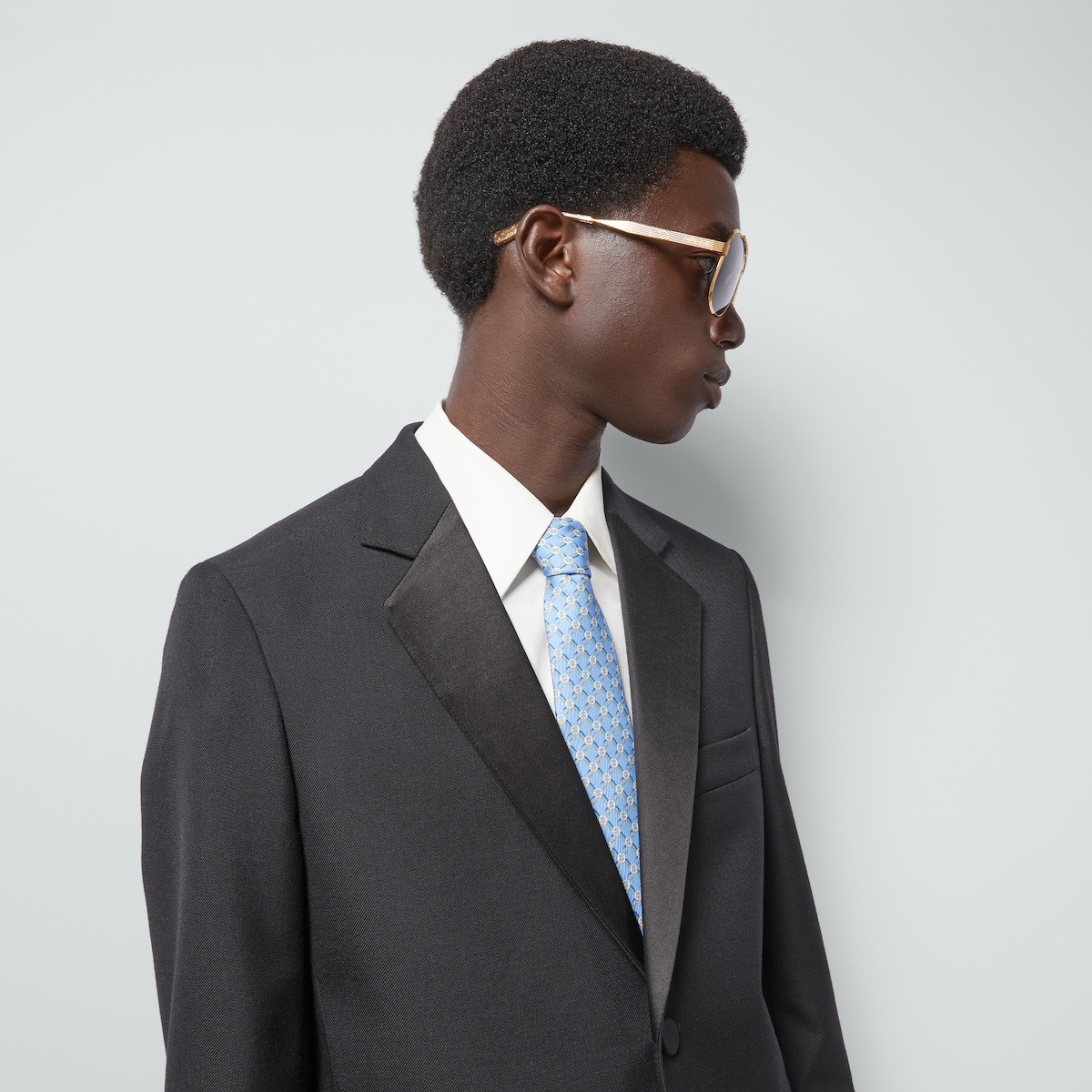 Round Interlocking G net silk tie - 3