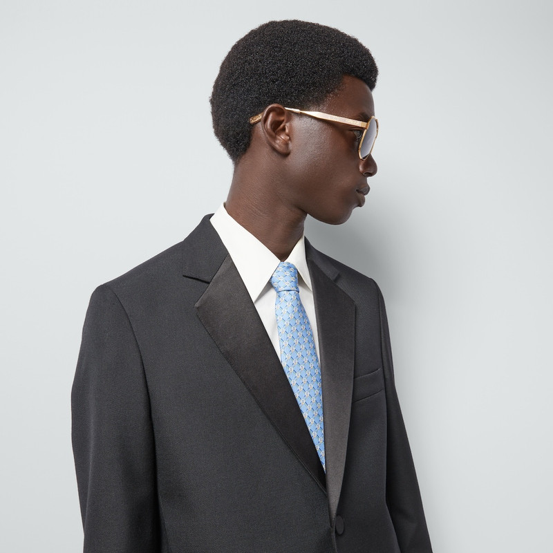 Round Interlocking G net silk tie 3