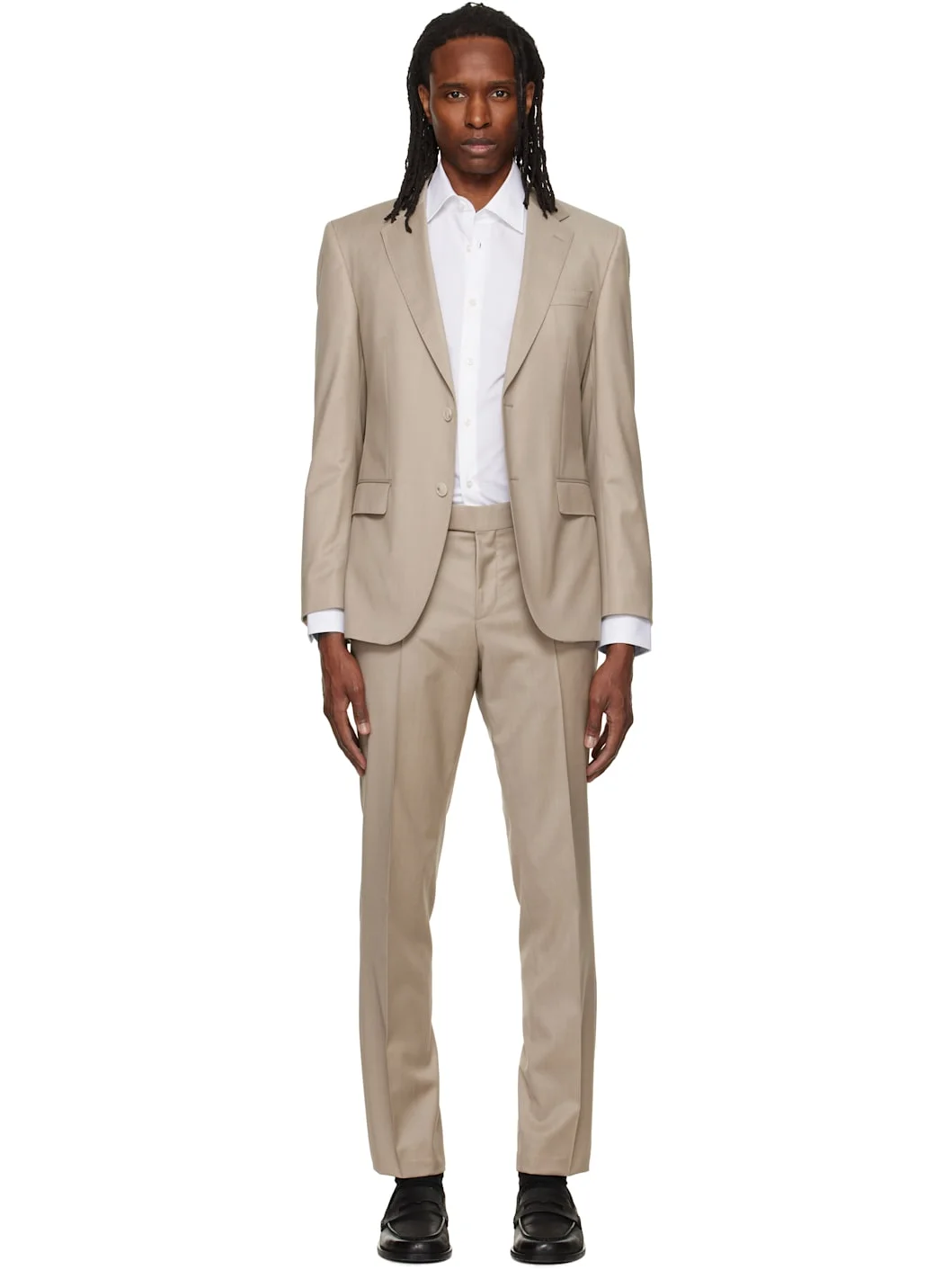 Beige Single-Breasted Suit - 1