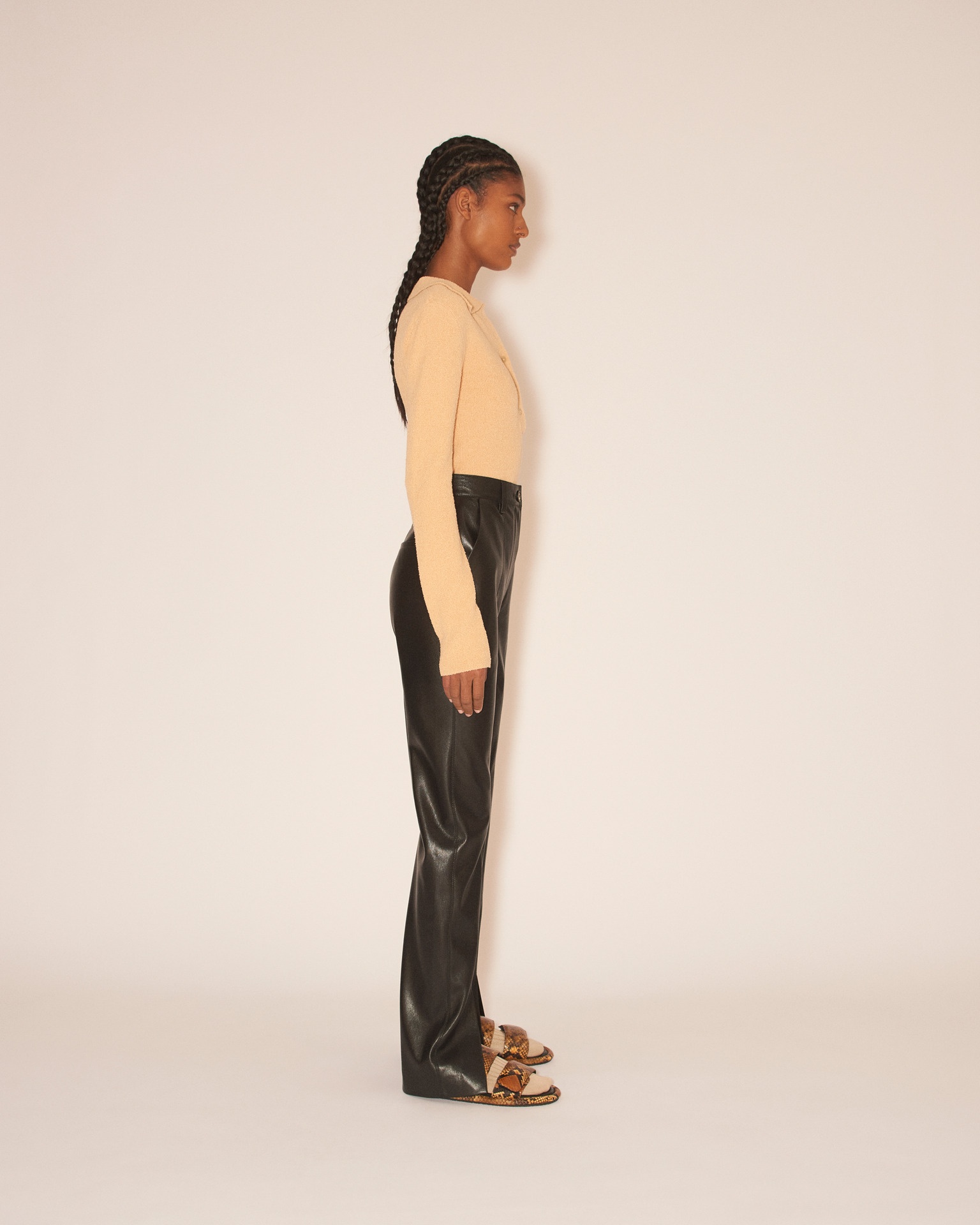 MASA - Split front OKOBOR™ alt-leather slim leg pants - Black - 4