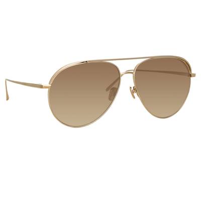 LINDA FARROW ROBERTS AVIATOR SUNGLASSES IN LIGHT GOLD AND MOCHA outlook