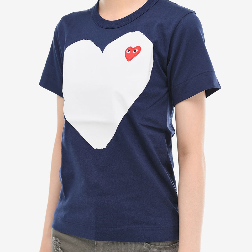 (WMNS) COMME des GARCONS PLAY Large Heart Logo Tee 'Navy White' AZ-T183-051-1 - 4