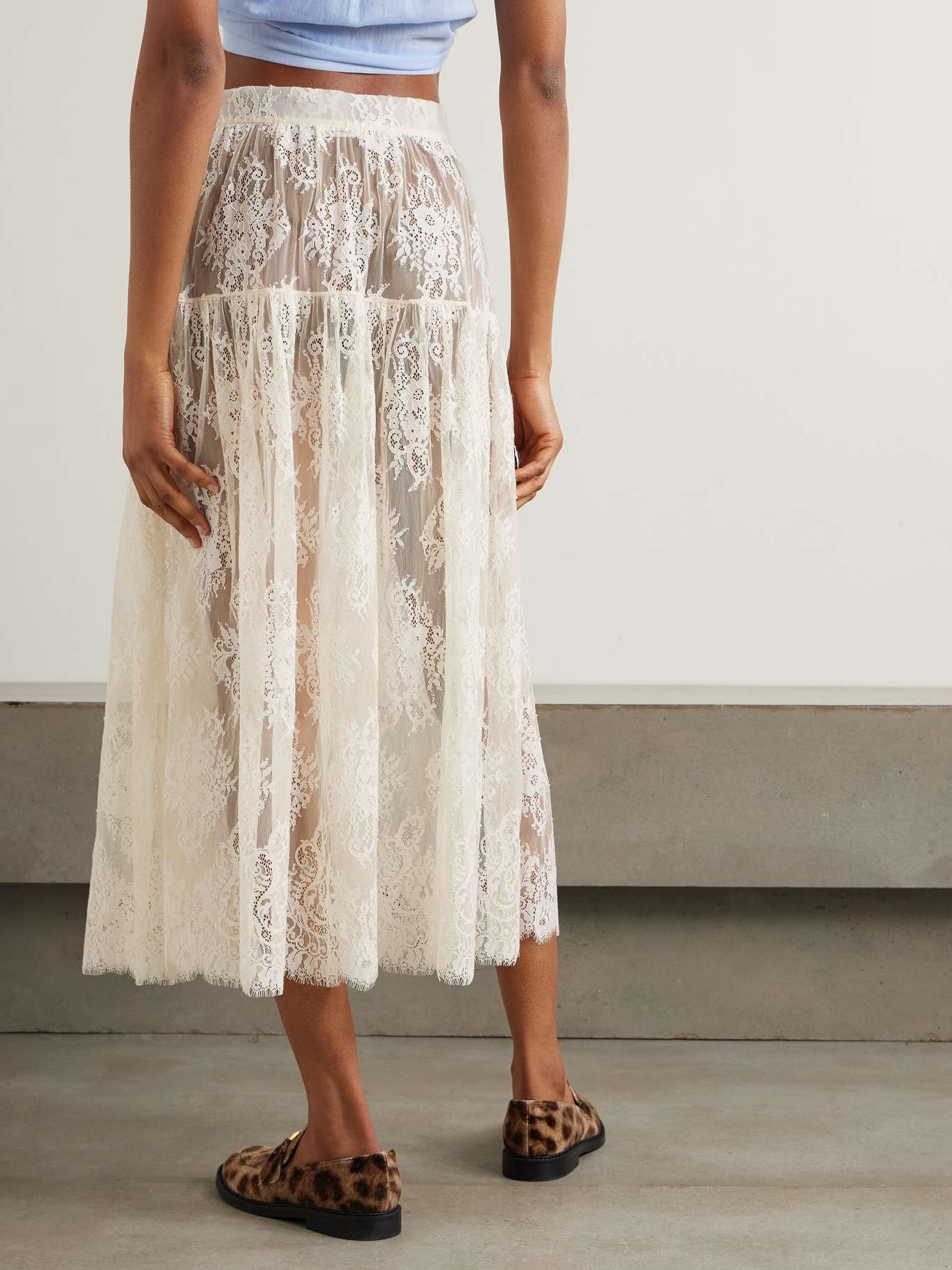 Sebastiane tiered lace midi skirt Off-white - 4