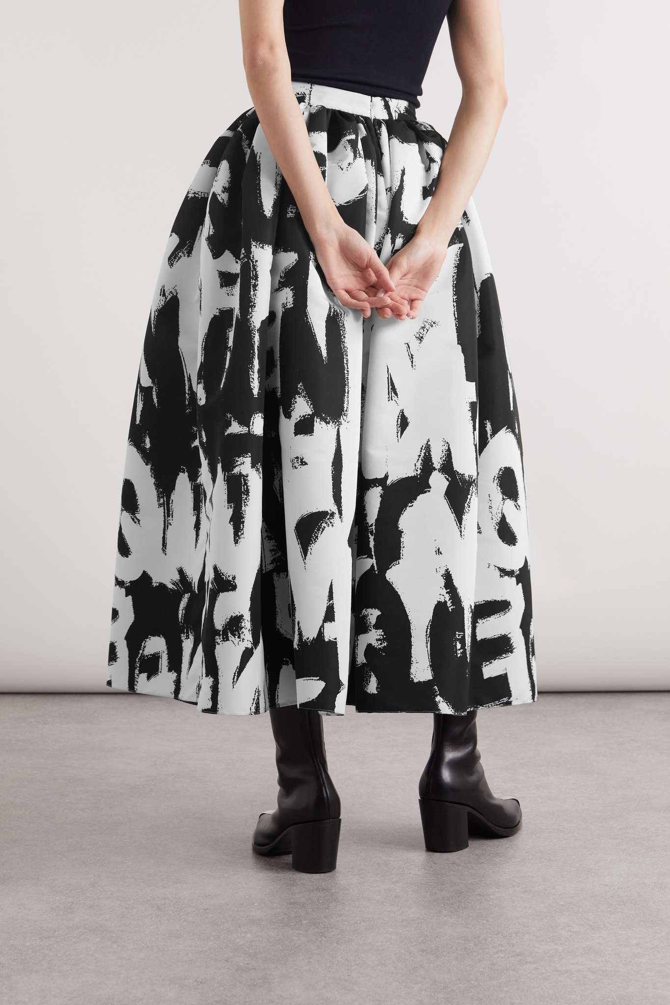 Graffiti pleated printed faille midi skirt - 4