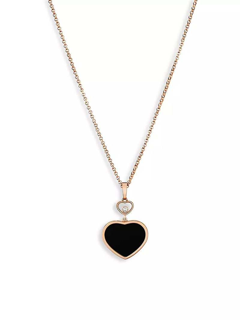 Happy Hearts 18K Rose Gold, Diamond & Black Onyx Pendant Necklace 1