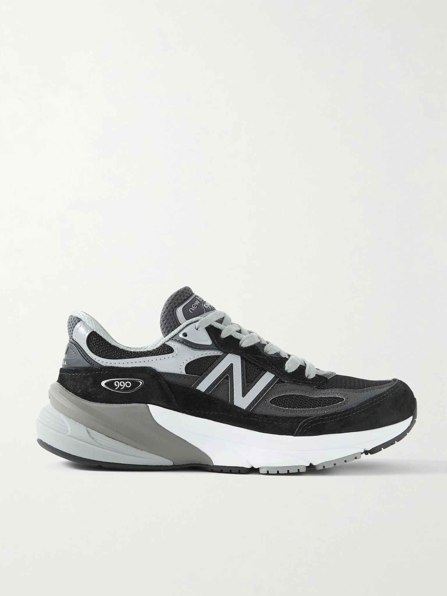Made in USA 990v6 leather-trimmed mesh and suede sneakers Black - 1
