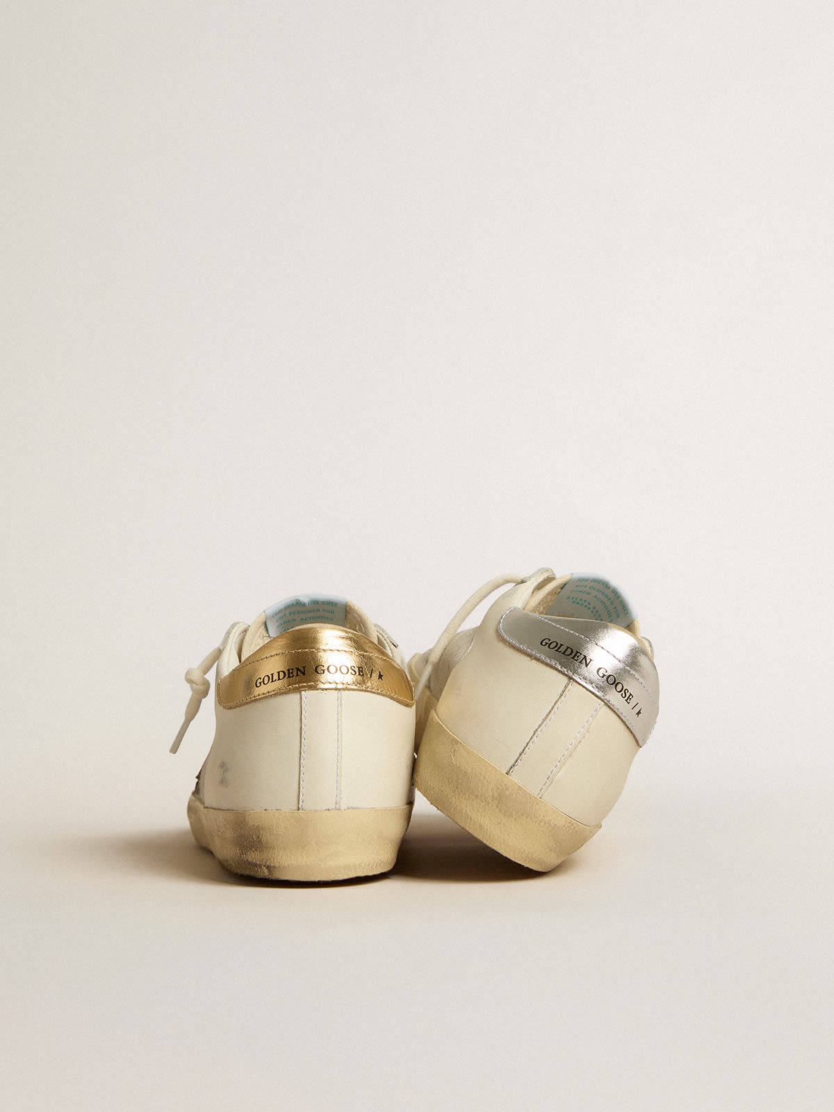 Super-Star in white leather and suede with silver and gold leather star - 4