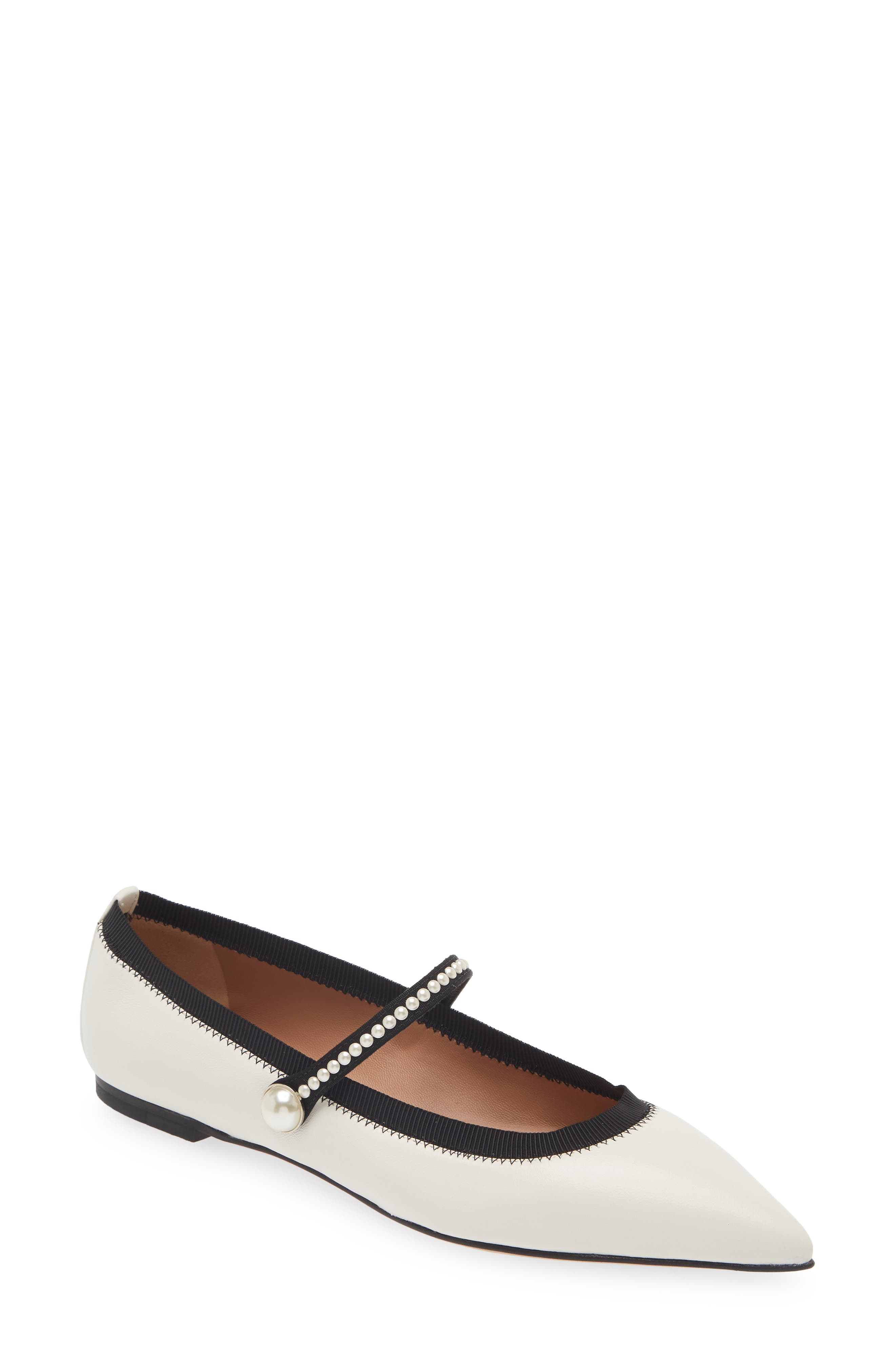 Romy Pearly Strap Pointed Toe Mary Jane Flat - 1