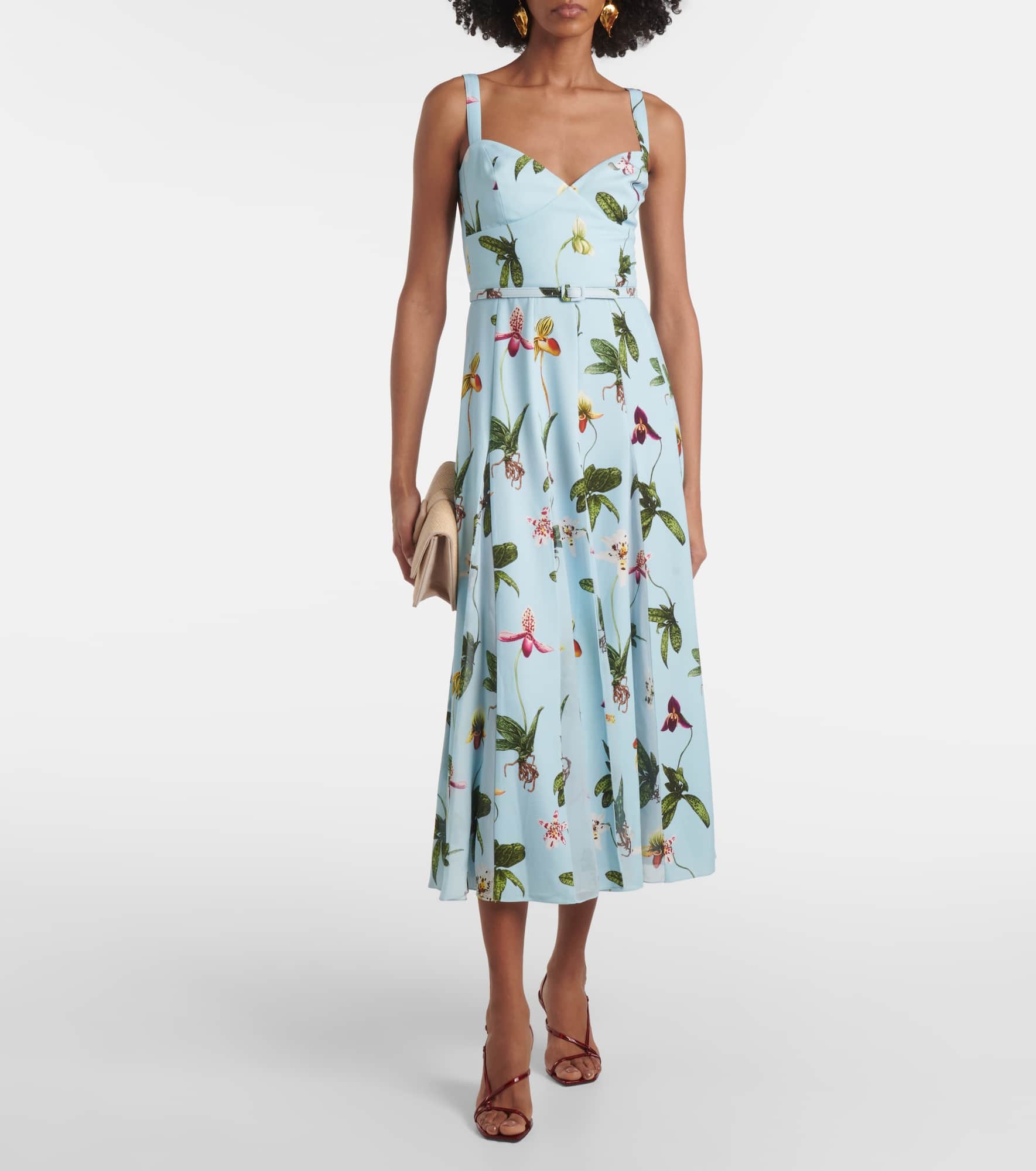 Floral belted cady midi dress - 2