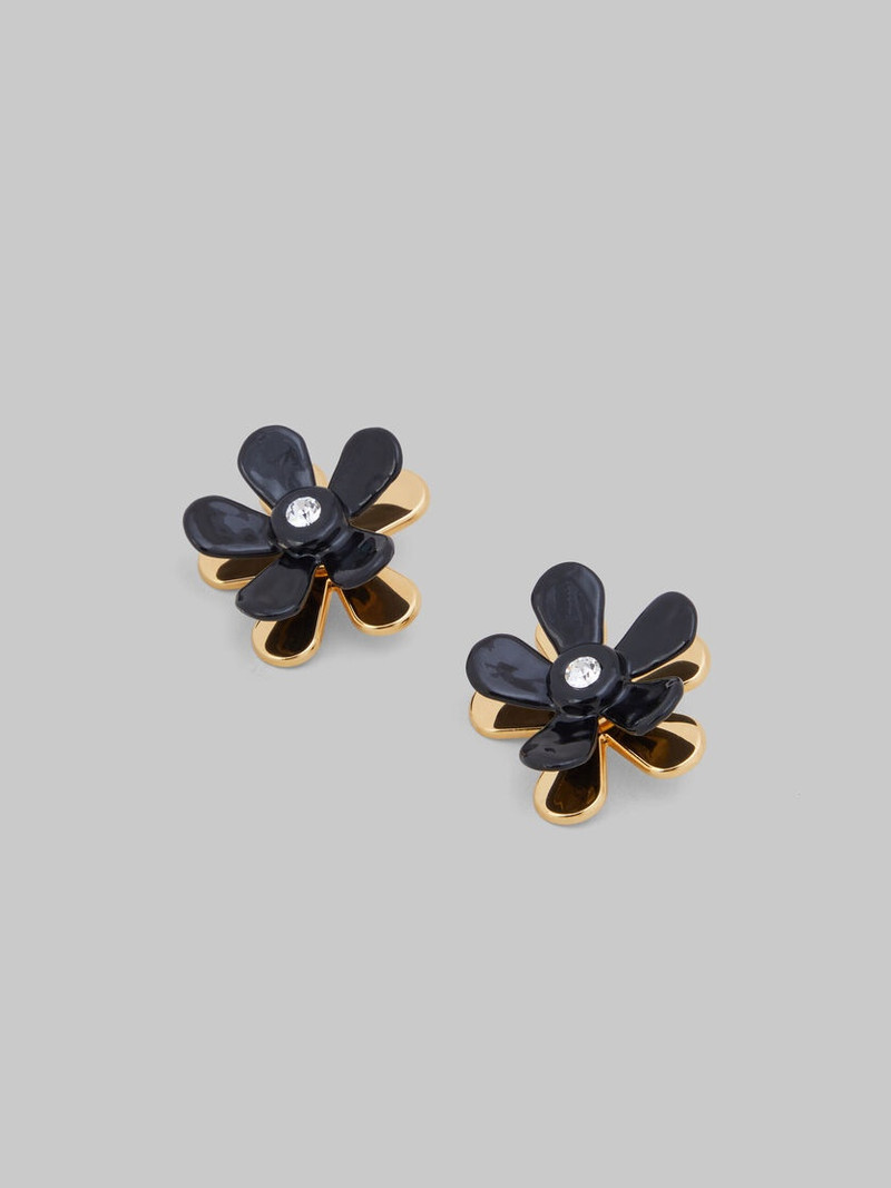 BLACK ENAMELED METAL FLOWER POP EARRINGS 4
