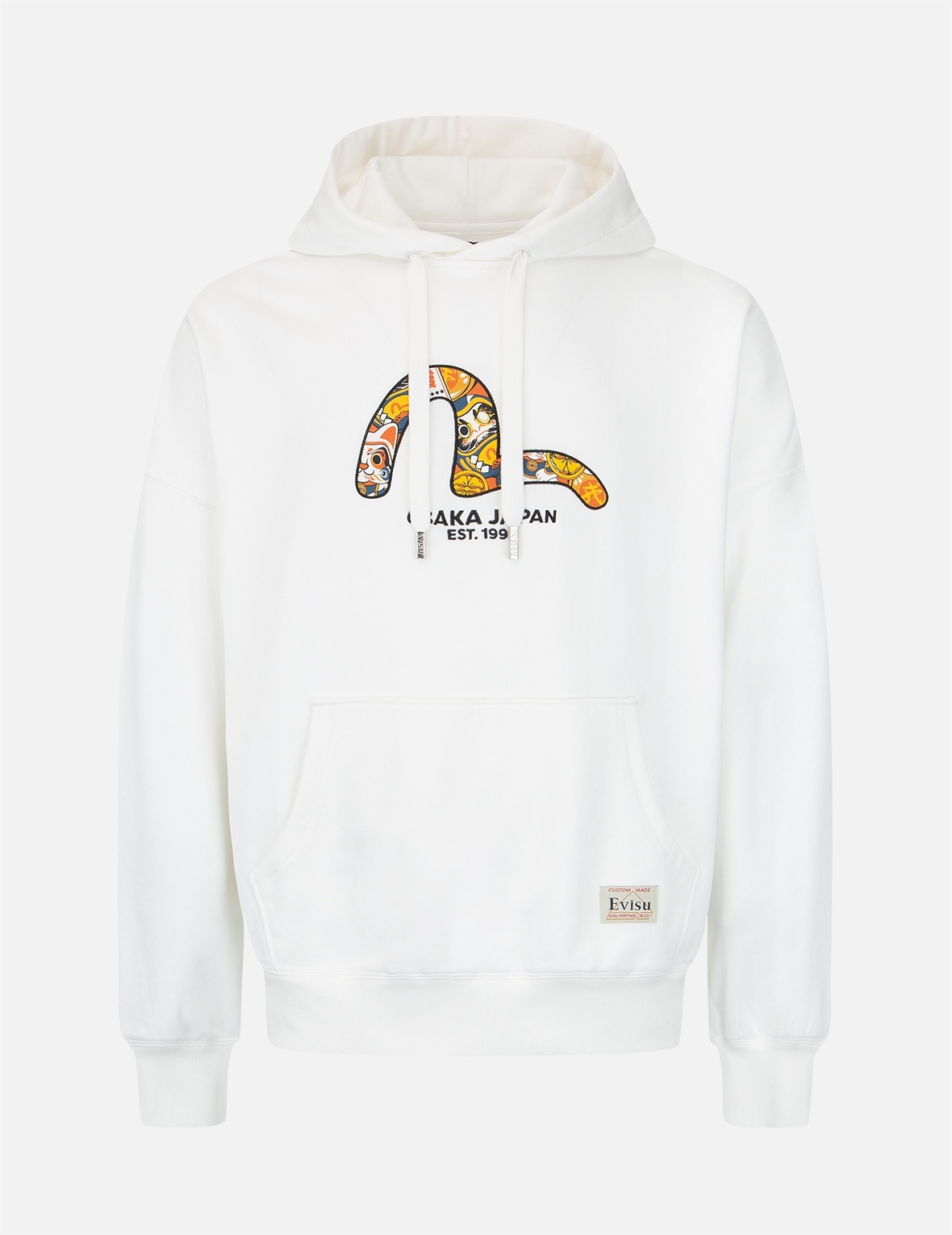 ZIP-UP DARUMA AND FORTUNE CAT PRINT HOODED SWEATSHIRT - 1
