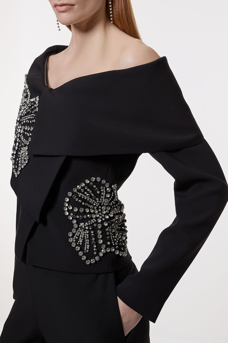KAREN MILLEN Placed Floral Crystal Embellished Tailored Asymmetric Jacket outlook