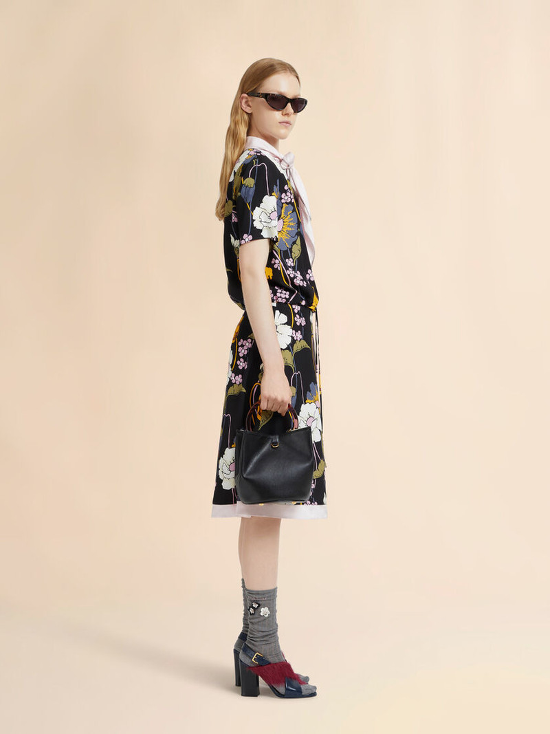 Marni BLACK LEATHER PANNIER BUCKET BAG outlook