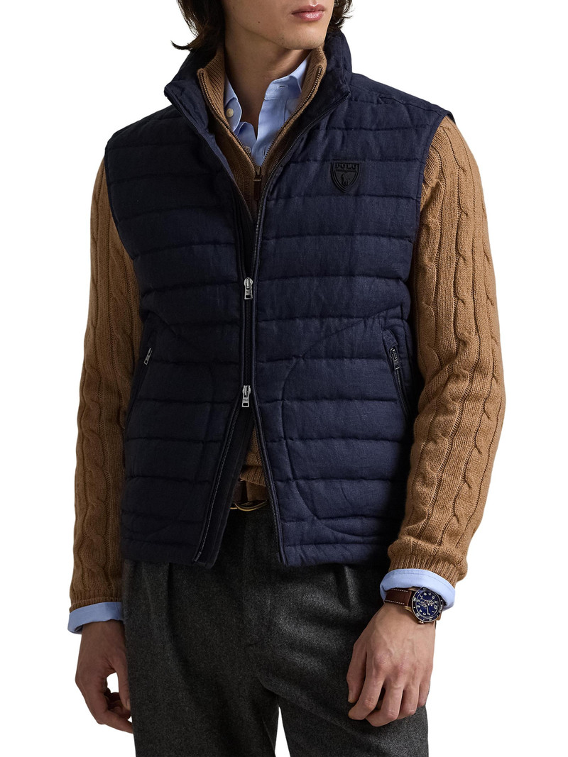 Men's Quilted Linen Down Vest - Collection Navy 3