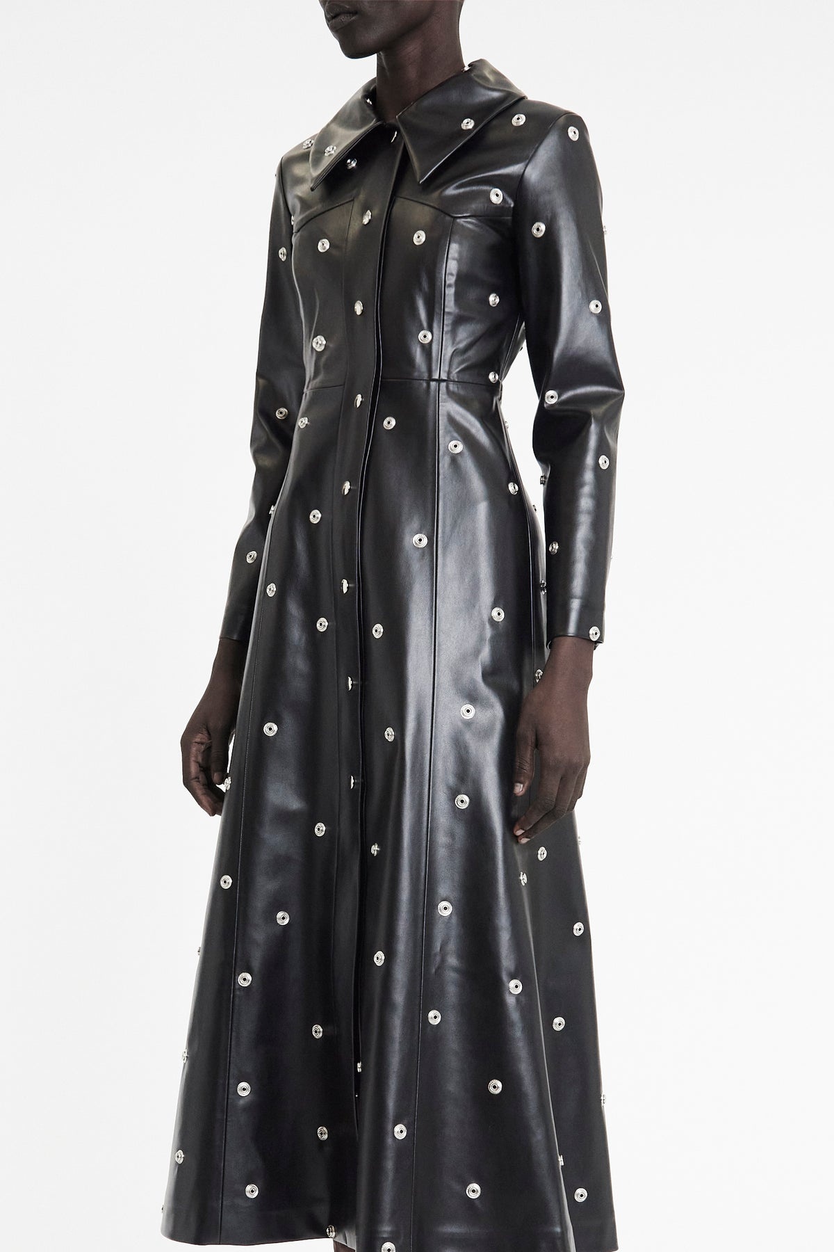 FLARED FITTED COAT COVERED IN STUDS BLACK - 2