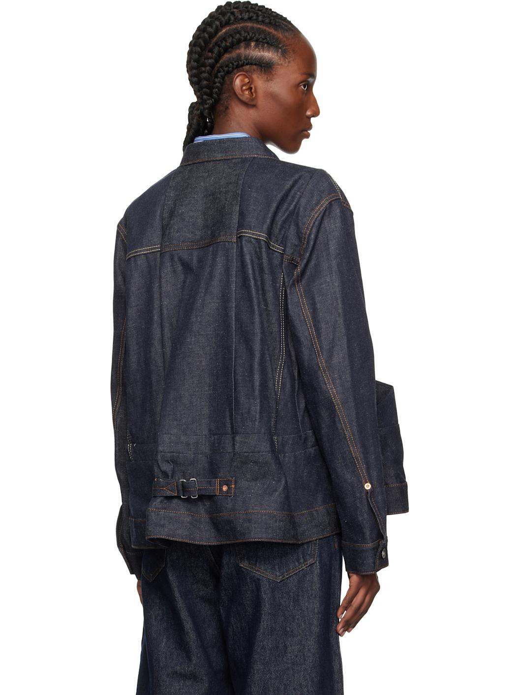 Navy Pleated Denim Jacket - 3