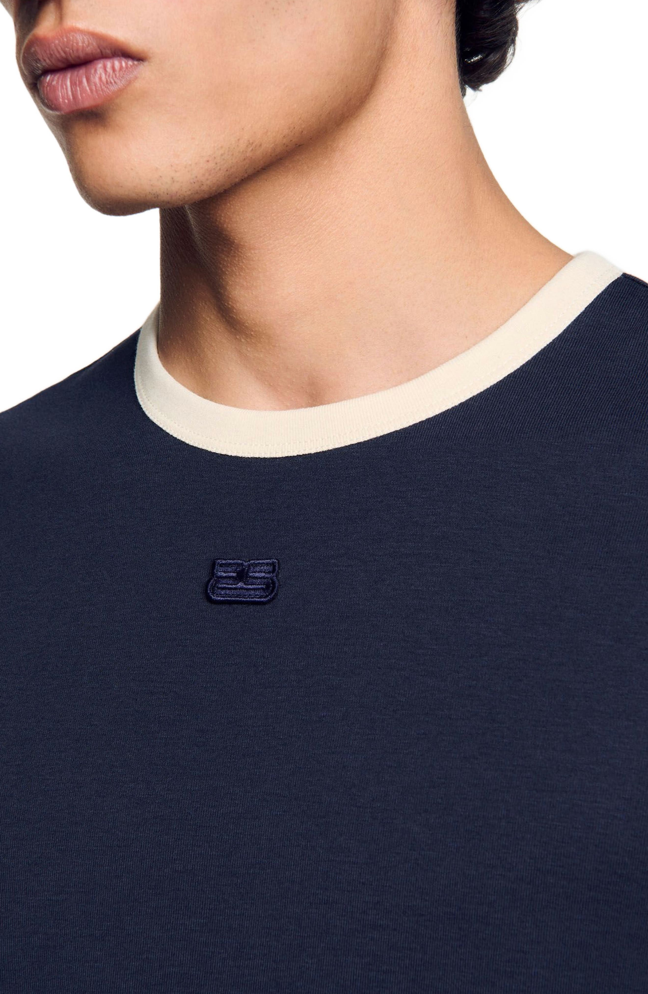 SANDRO Two-tone patch T-shirt in Navy Blue at Nordstrom - 4