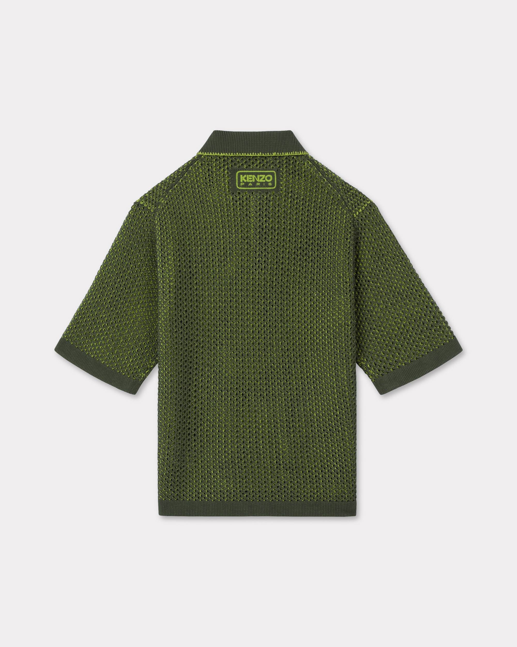 Oversized embroidered knitted polo in cotton mesh - 2