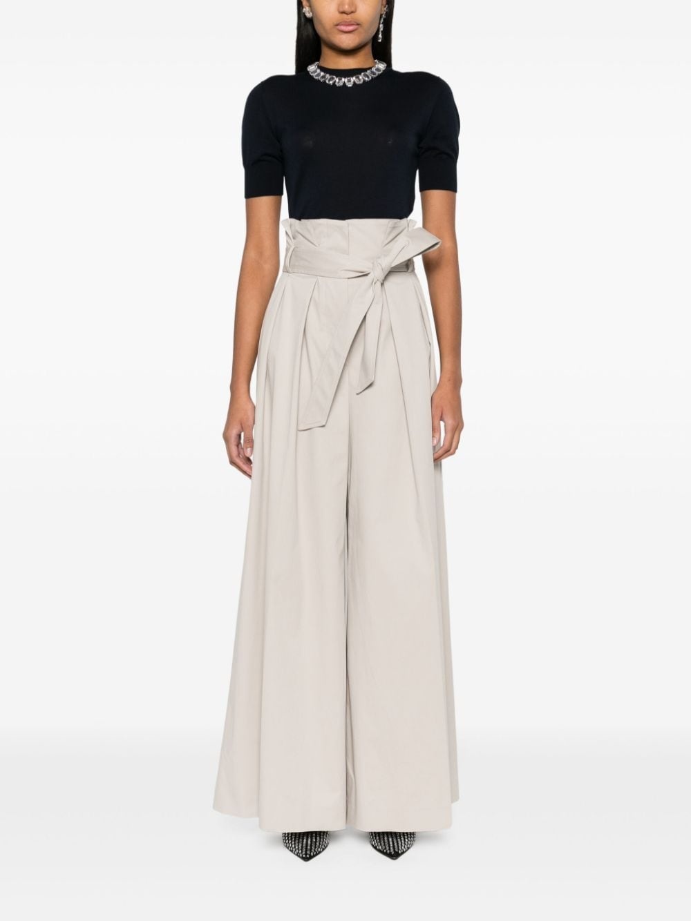 pleated twill wide trousers - 2