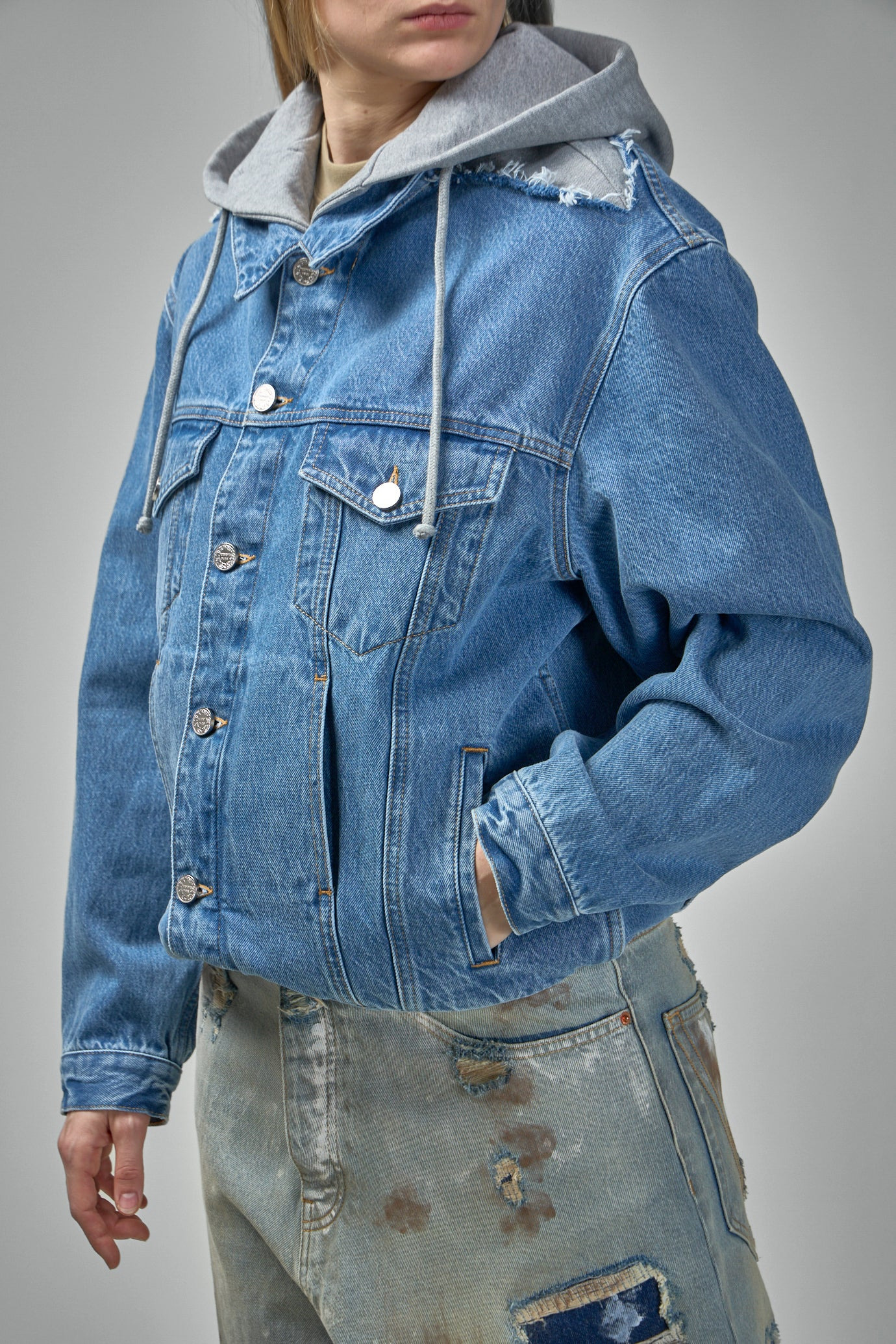 Deconstructed Hooded Denim Jacket - 6