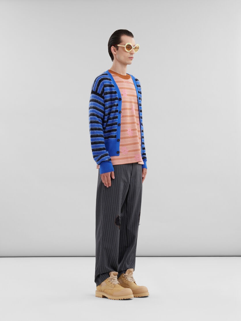 BLUE WOOL-MOHAIR STRIPED CARDIGAN - 5