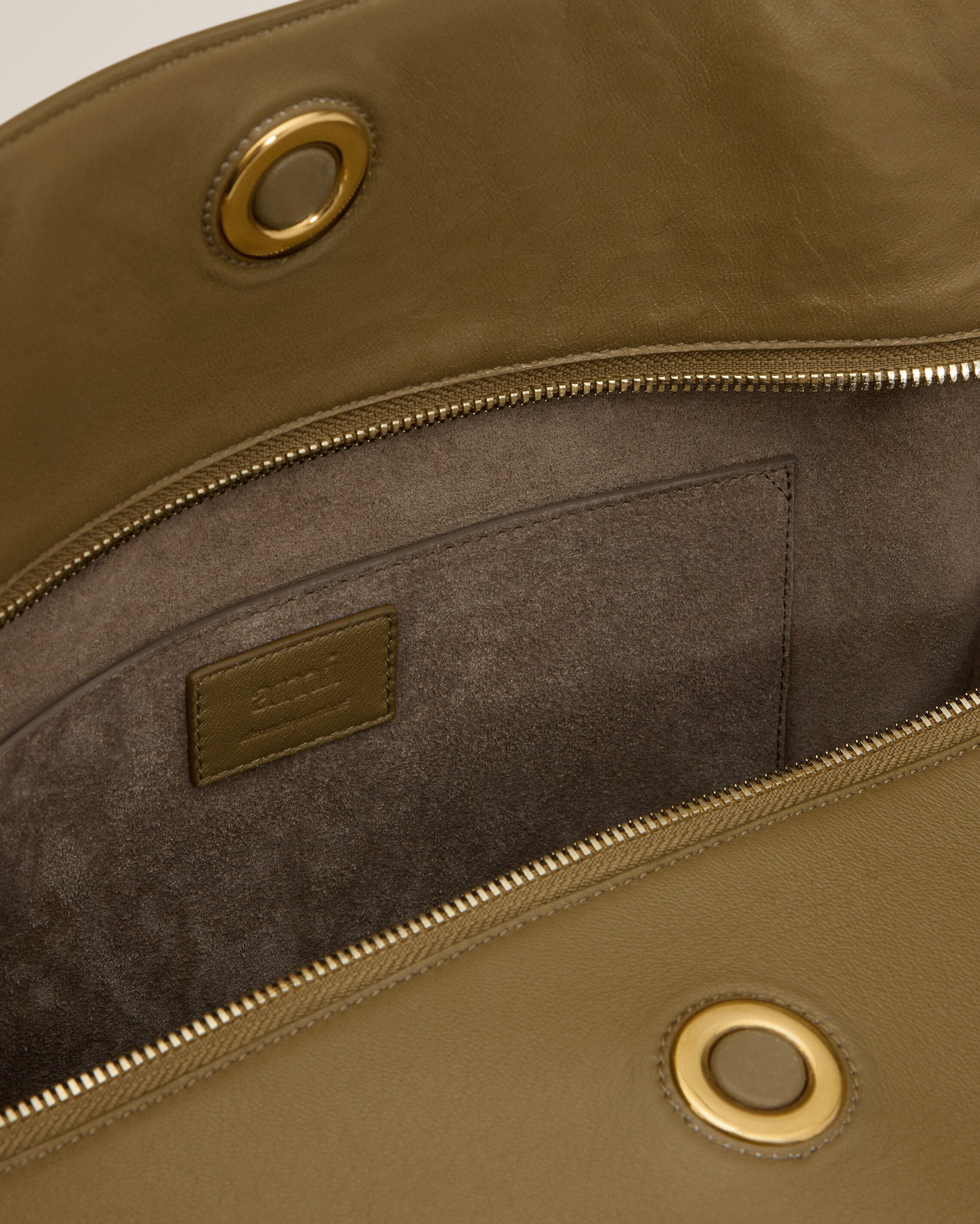 KHAKI LEATHER LARGE CARROUSEL BAG - 6
