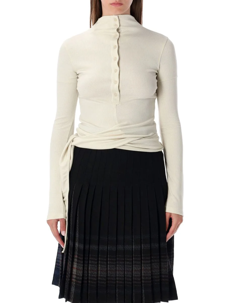 Low Classic Cream Long Sleeve Half-Neck Wrap Top - 1