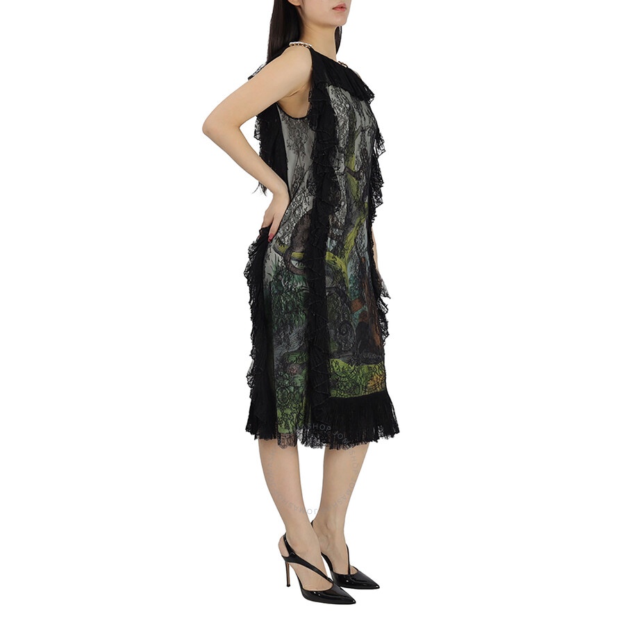 Burberry Ladies Light Opal Green Chantilly Lace and Monkey Print Shift Dress - 5