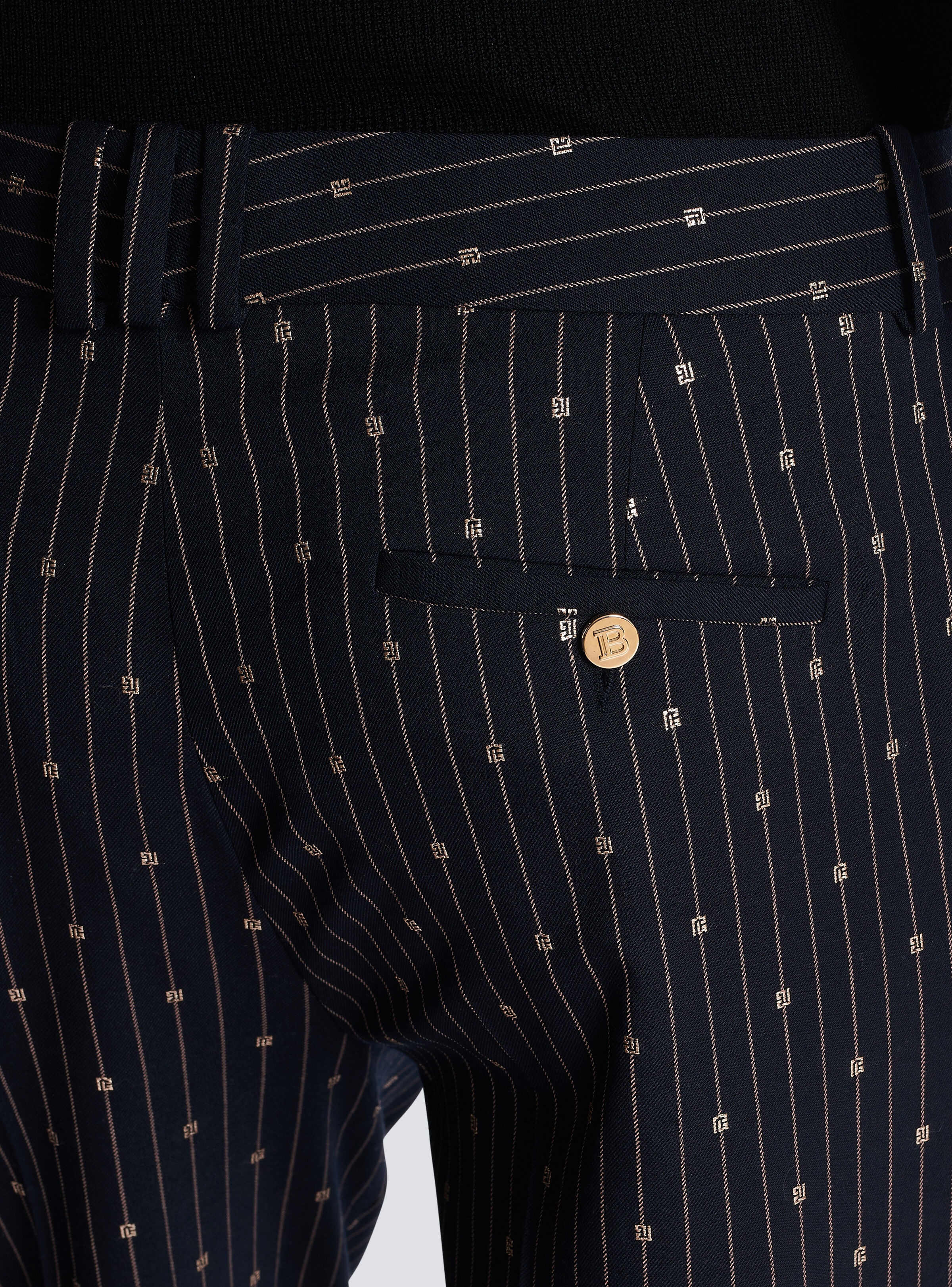 Monogrammed wool trousers with creases and thin stripes - 6