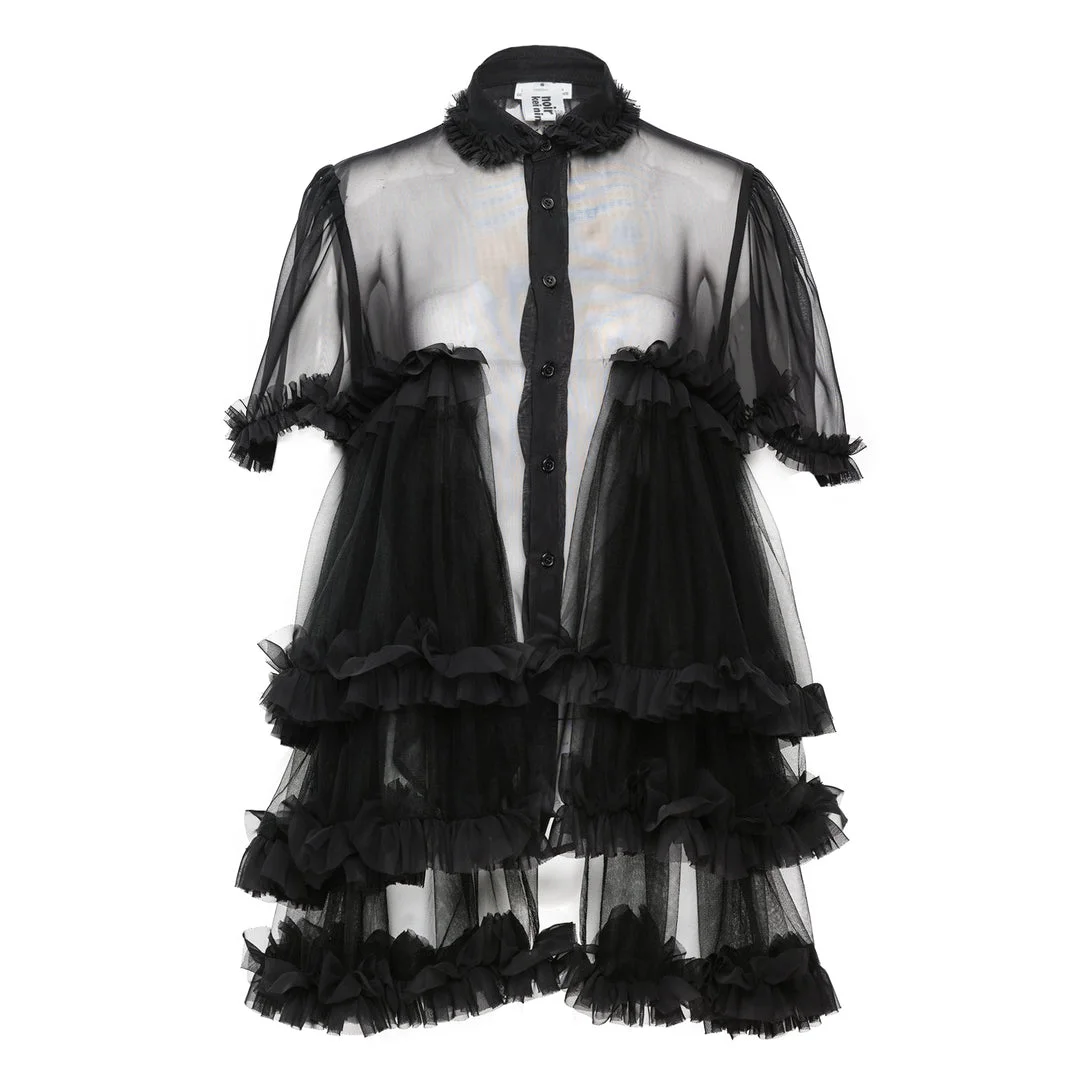 Polyester Georgette x Nylon Tulle Blouse - 1