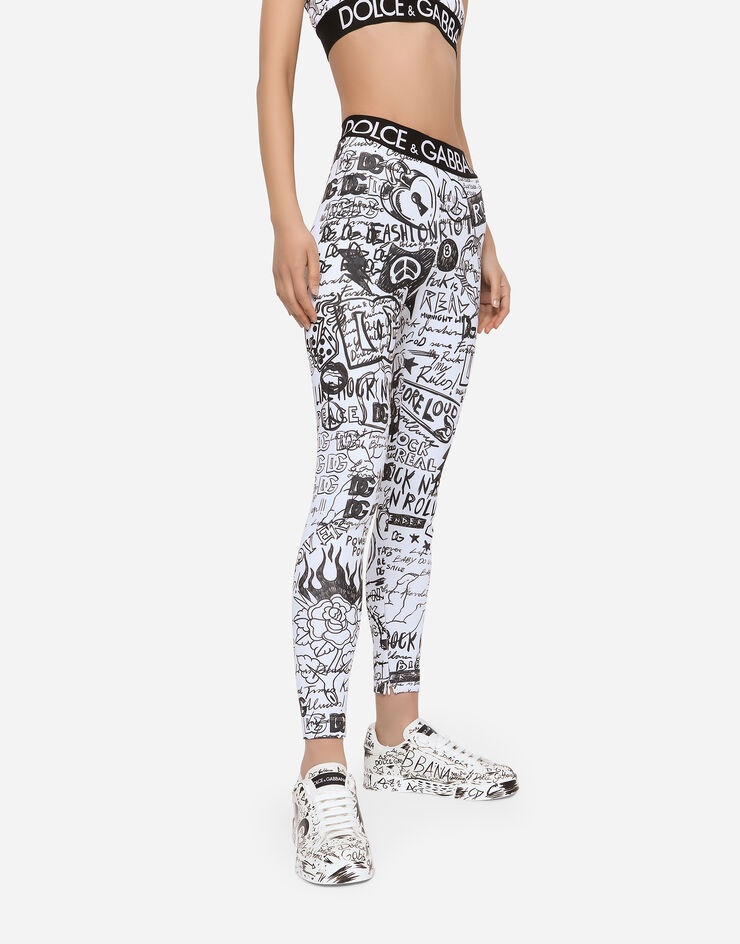 Jersey leggings with graffiti logo print - 4