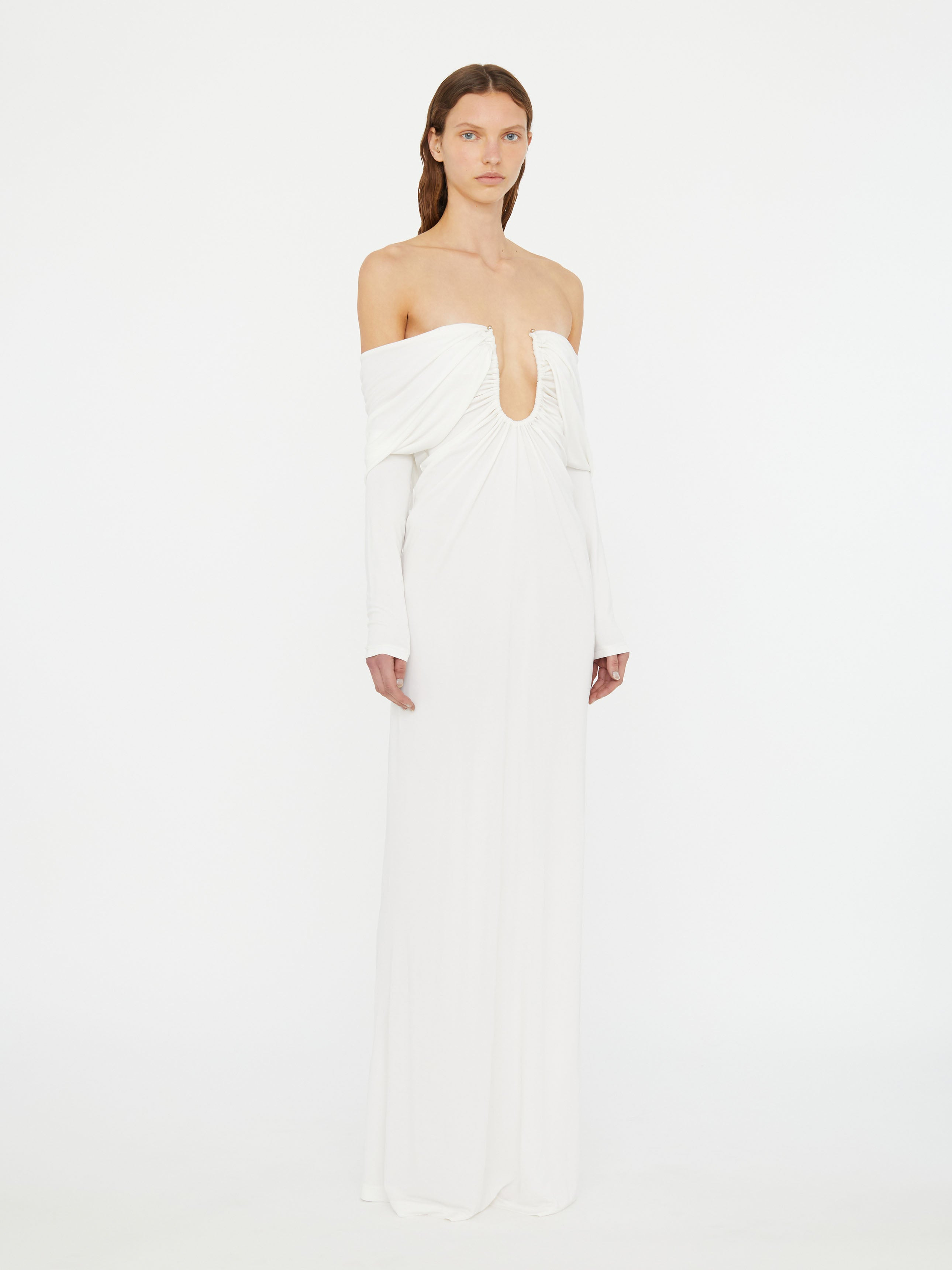 Arced Palm Strapless Shawl Gown - 3