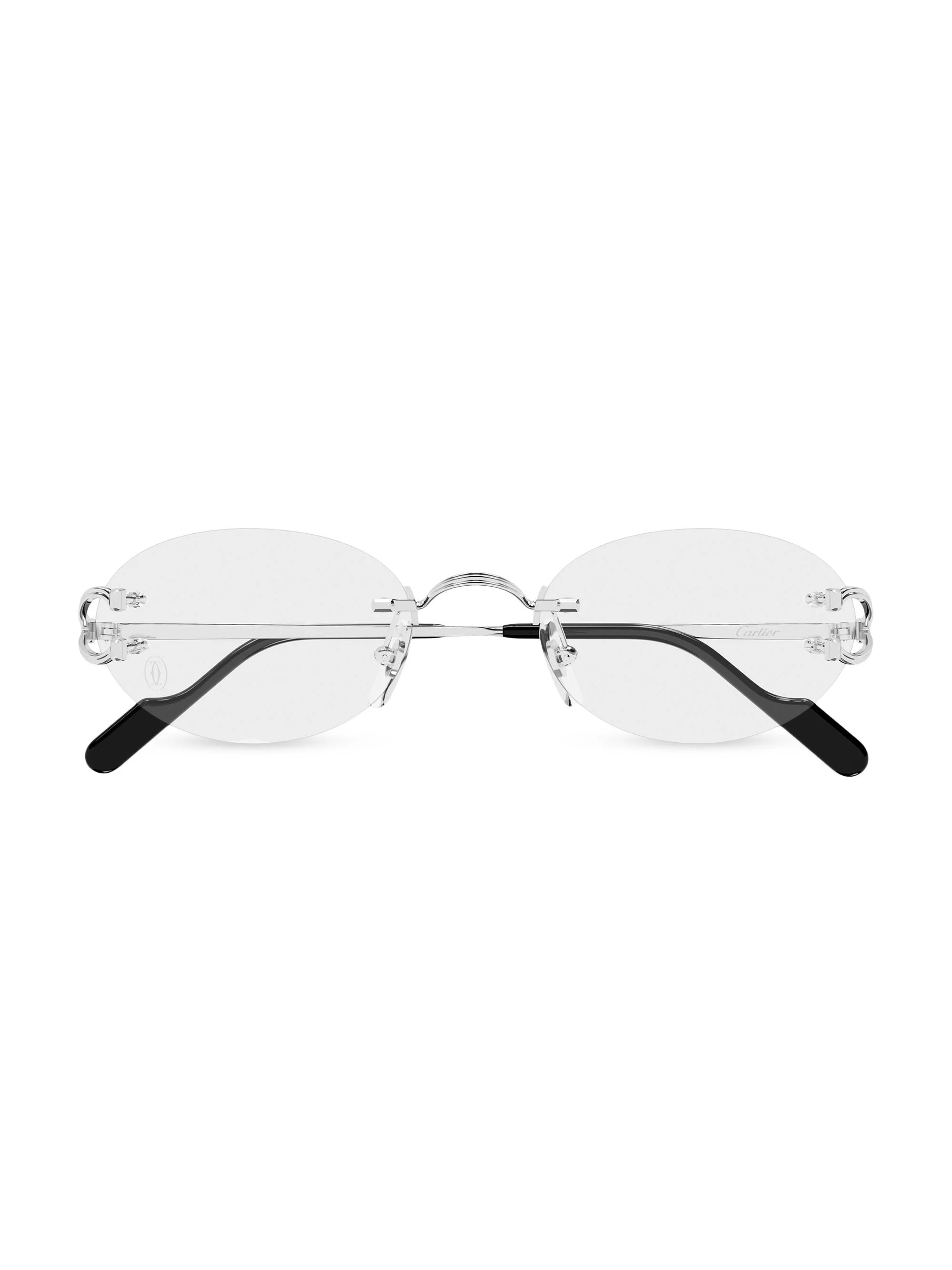 Men's C Décor Platinum-Plated Metal Rimless Oval Optical Glasses - Silver Clear - 1