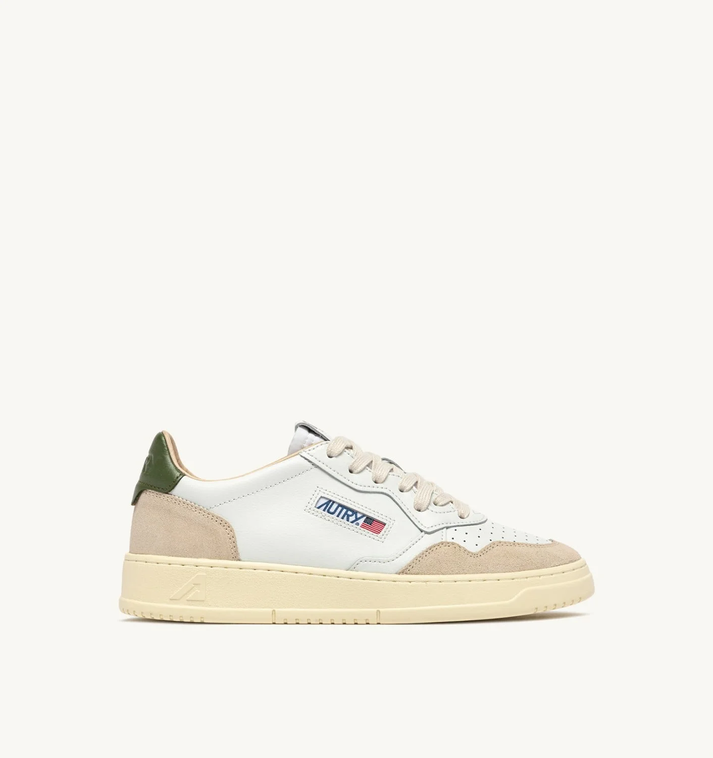 MEDALIST LOW SNEAKERS IN WHITE LEATHER AND BRONZE GREEN SUEDE - 1