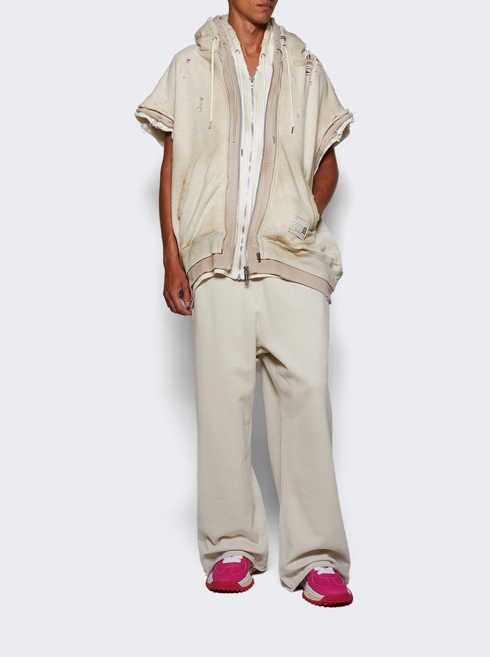 Triple Layered No Sleeve Parka White - 5