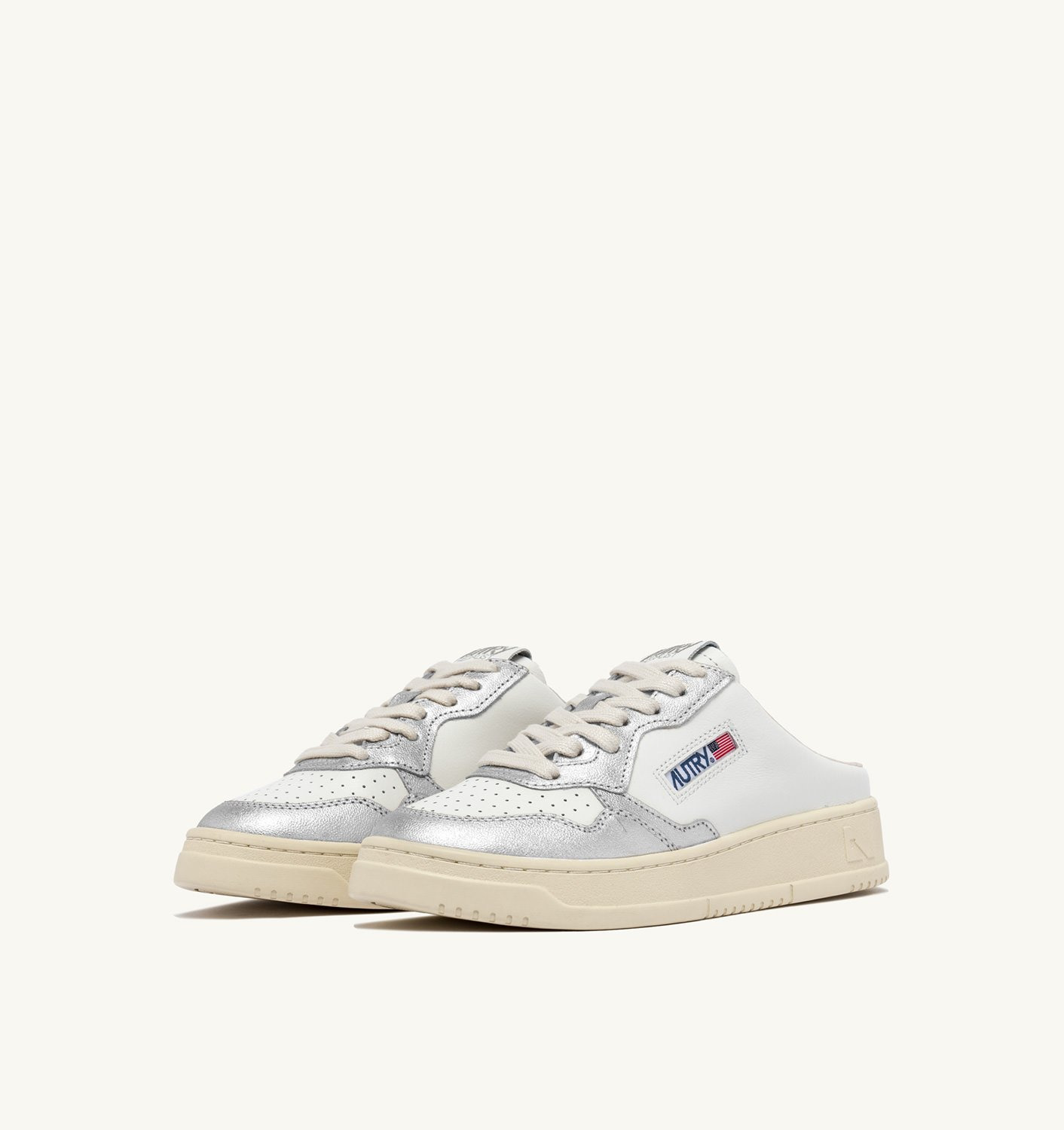 MEDALIST MULE SNEAKERS IN WHITE AND SILVER LEATHER - 2