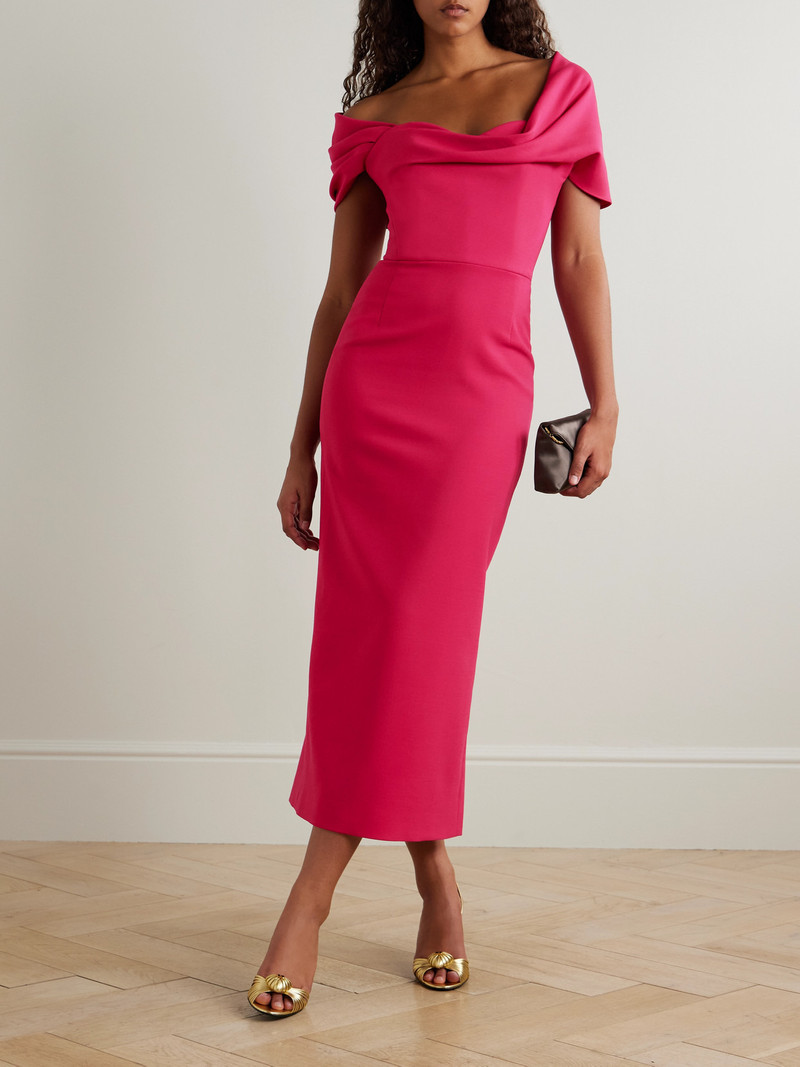 CAROLINA HERRERA Off-the-shoulder Draped Wool-blend Crepe Midi Dress outlook