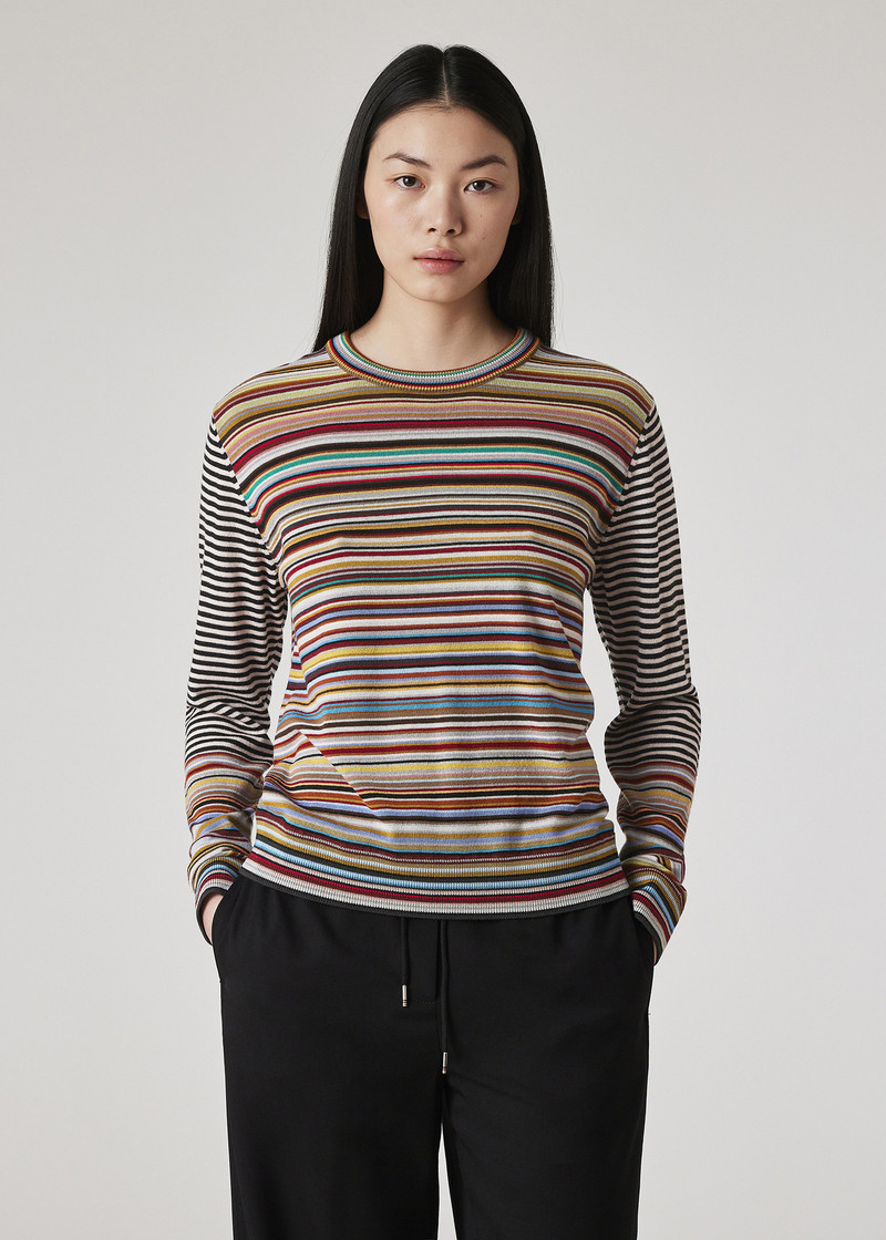 Women's Wool 'Signature Stripe' Contrast Sleeve Sweater 3