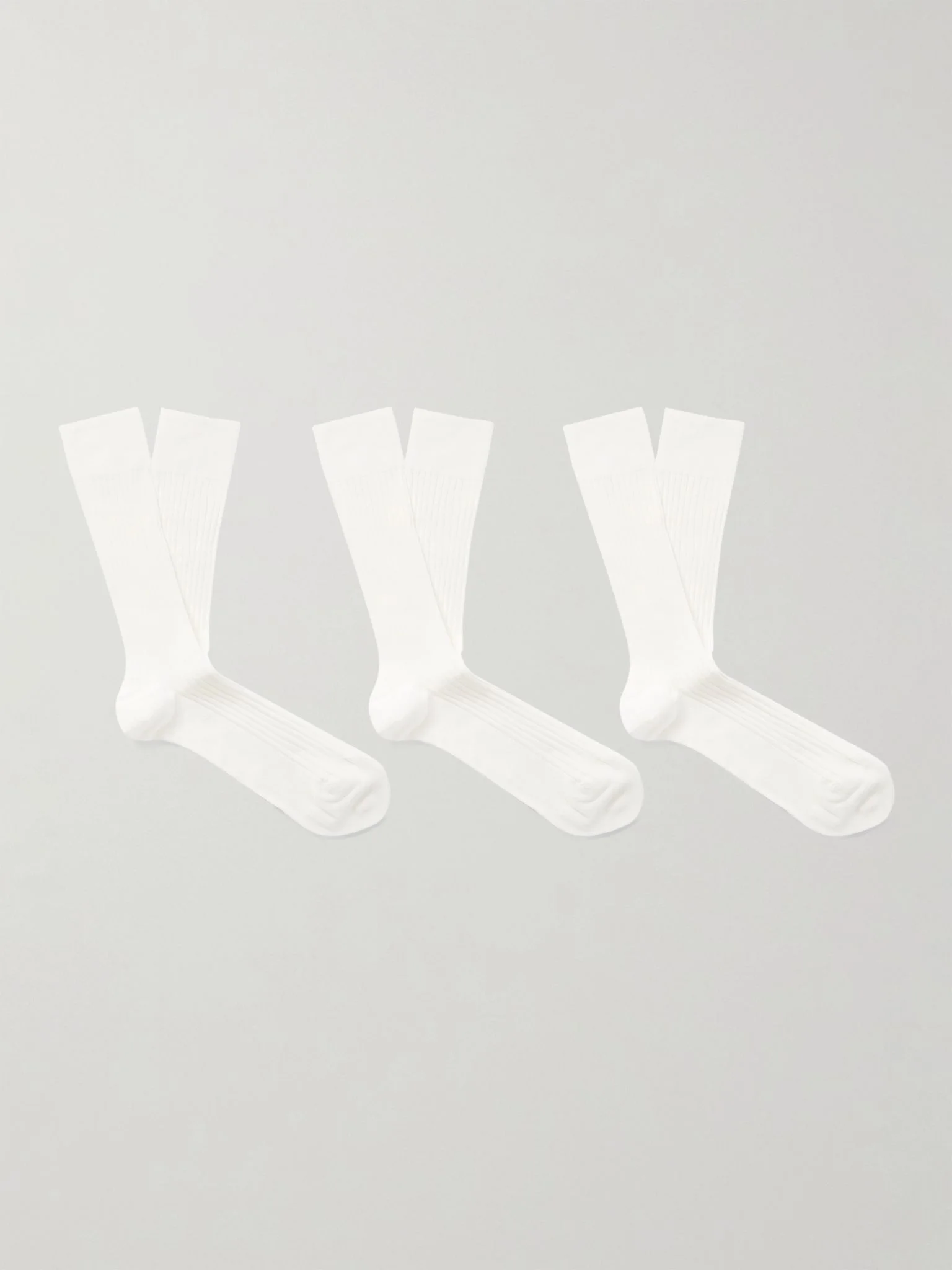 Three-Pack Ribbed Cotton-Blend Socks White - 1