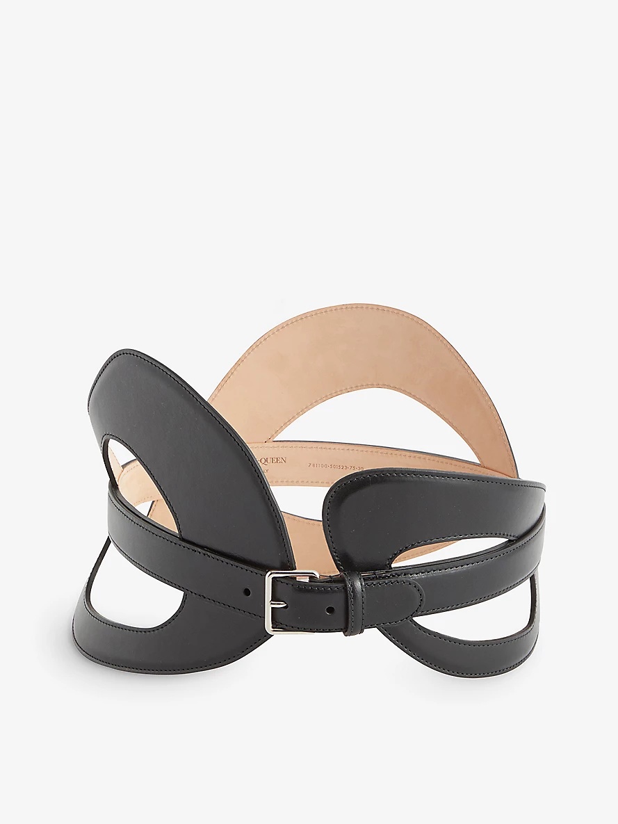 Cut-out curved leather belt - 1