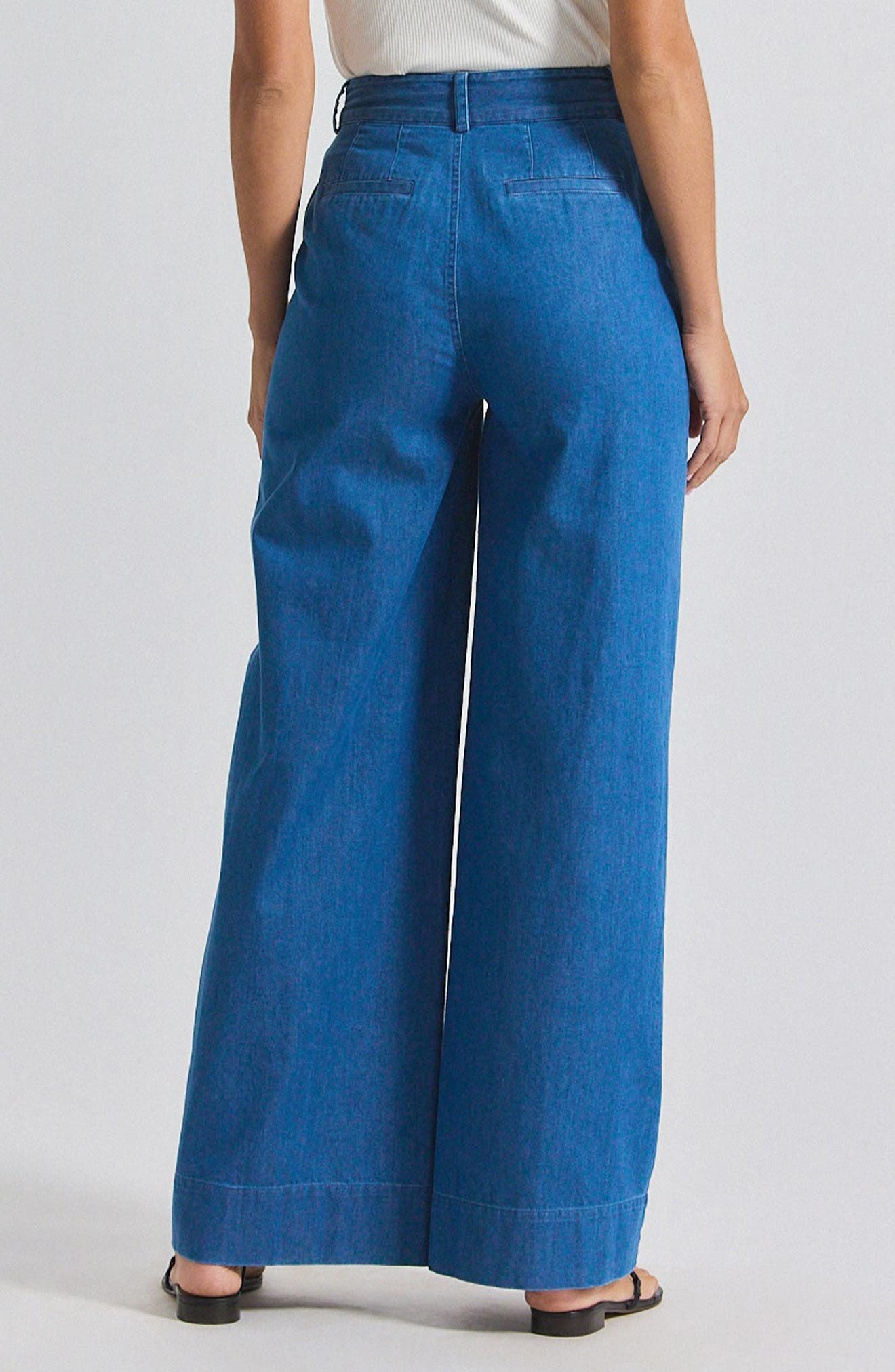 Derek Lam 10 Crosby Katrina Pleat Detail Wide Leg Chambray Cotton Pants in Keri at Nordstrom - 2