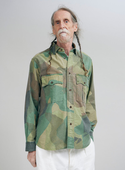 Nigel Cabourn Army Shirt Fade Cloth in Green Camo outlook
