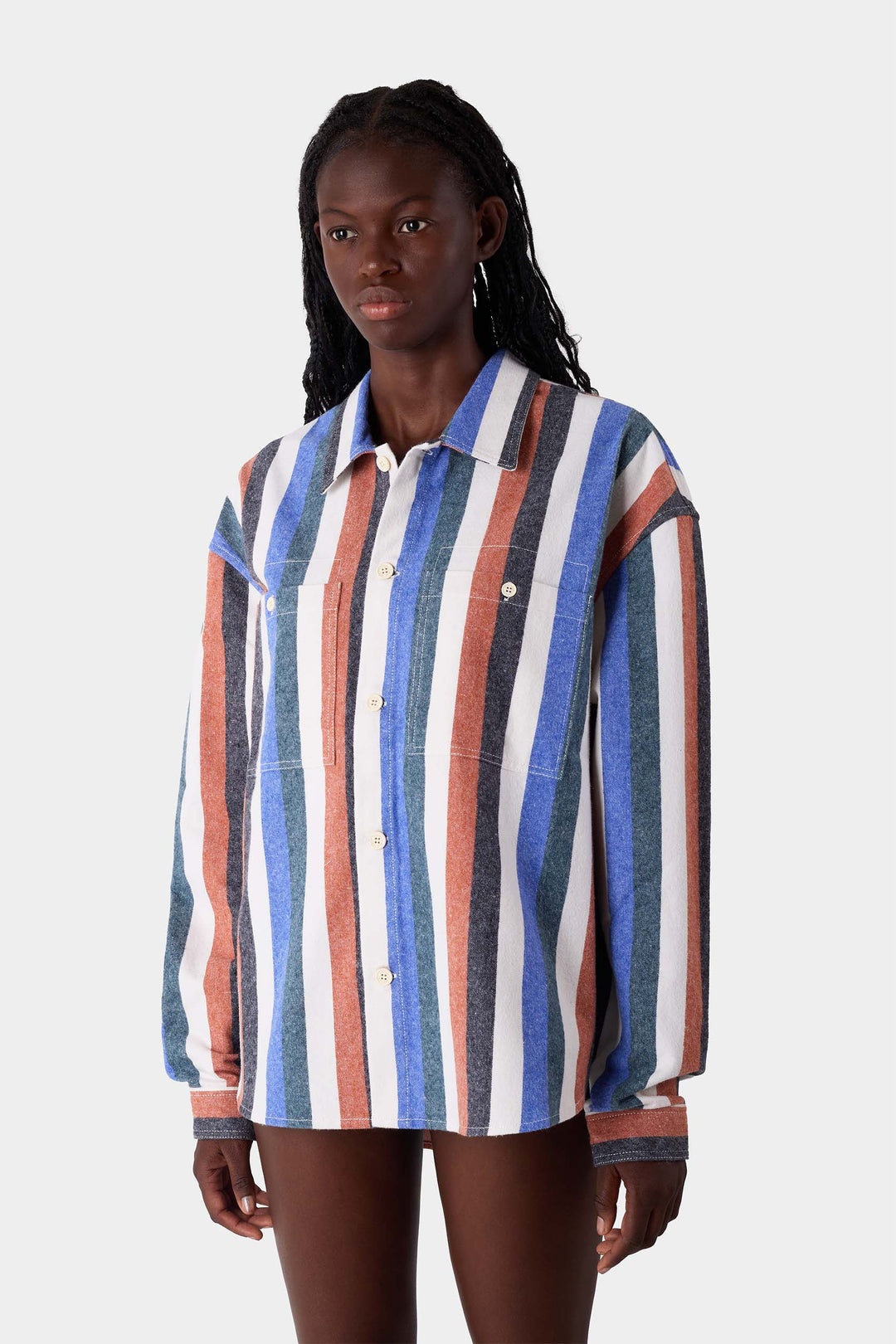 OVER SHIRT W/ POCKETS / flannel / multicolor stripes - 3