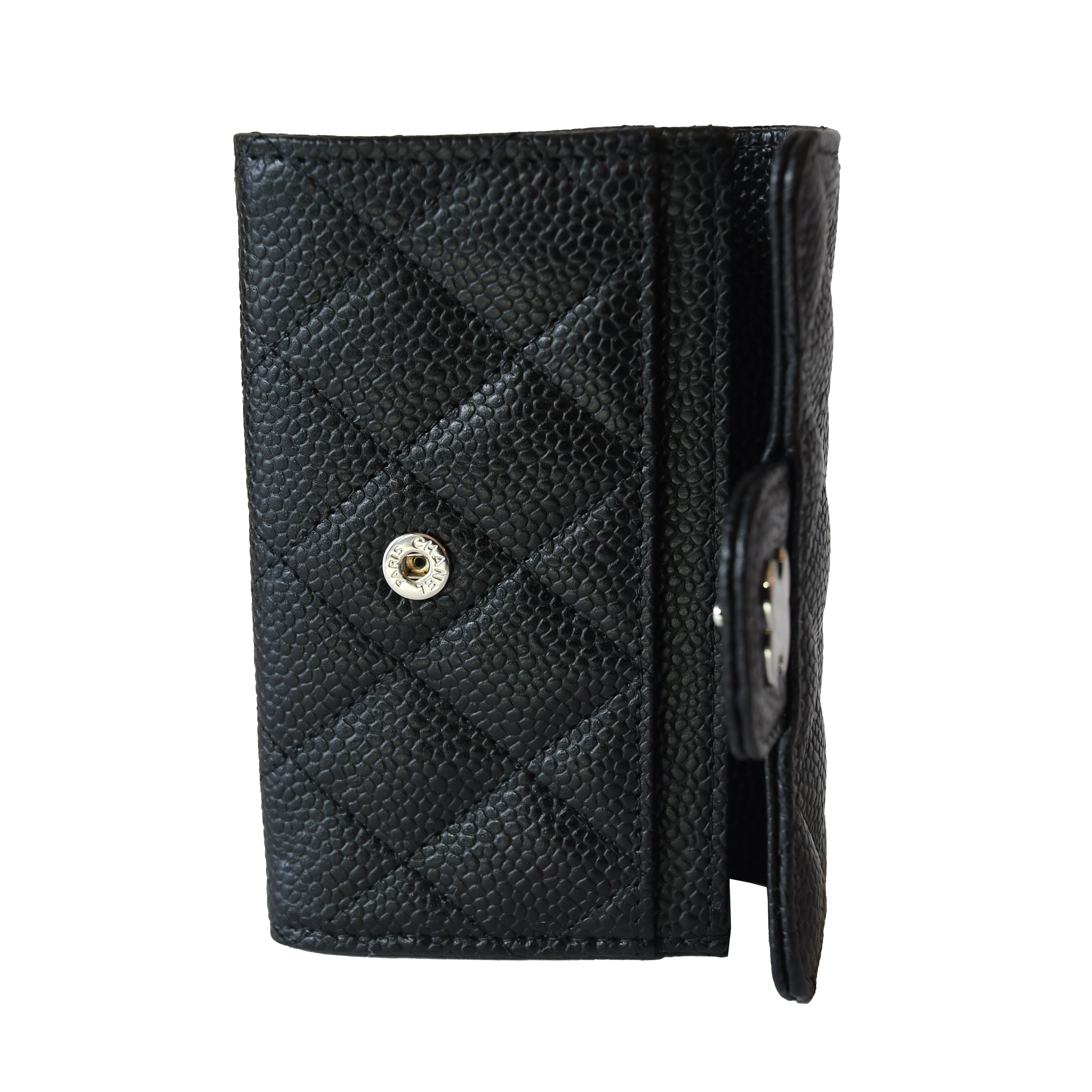 Chanel CC Quilted Caviar Flap Card Holder Wallet Black Silver - 3