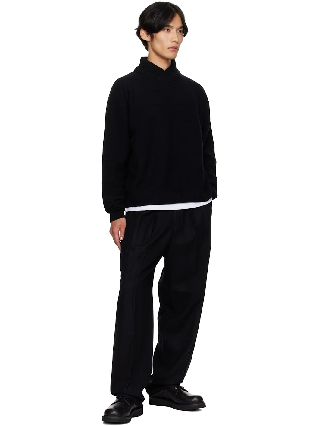 Black Two Tuck Wool Trousers - 4