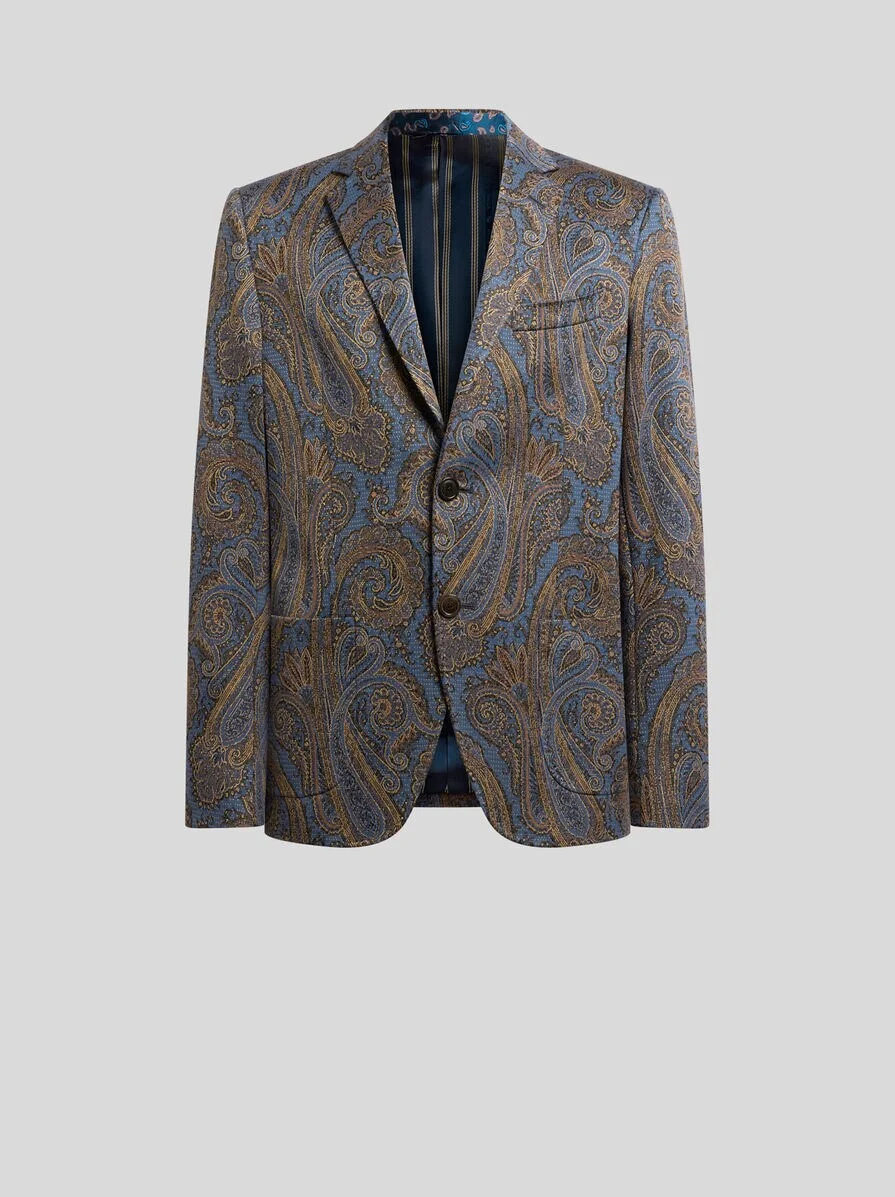 SINGLE-BREASTED COTTON-BLEND JACQUARD JACKET WITH PAISLEY MOTIF - 1