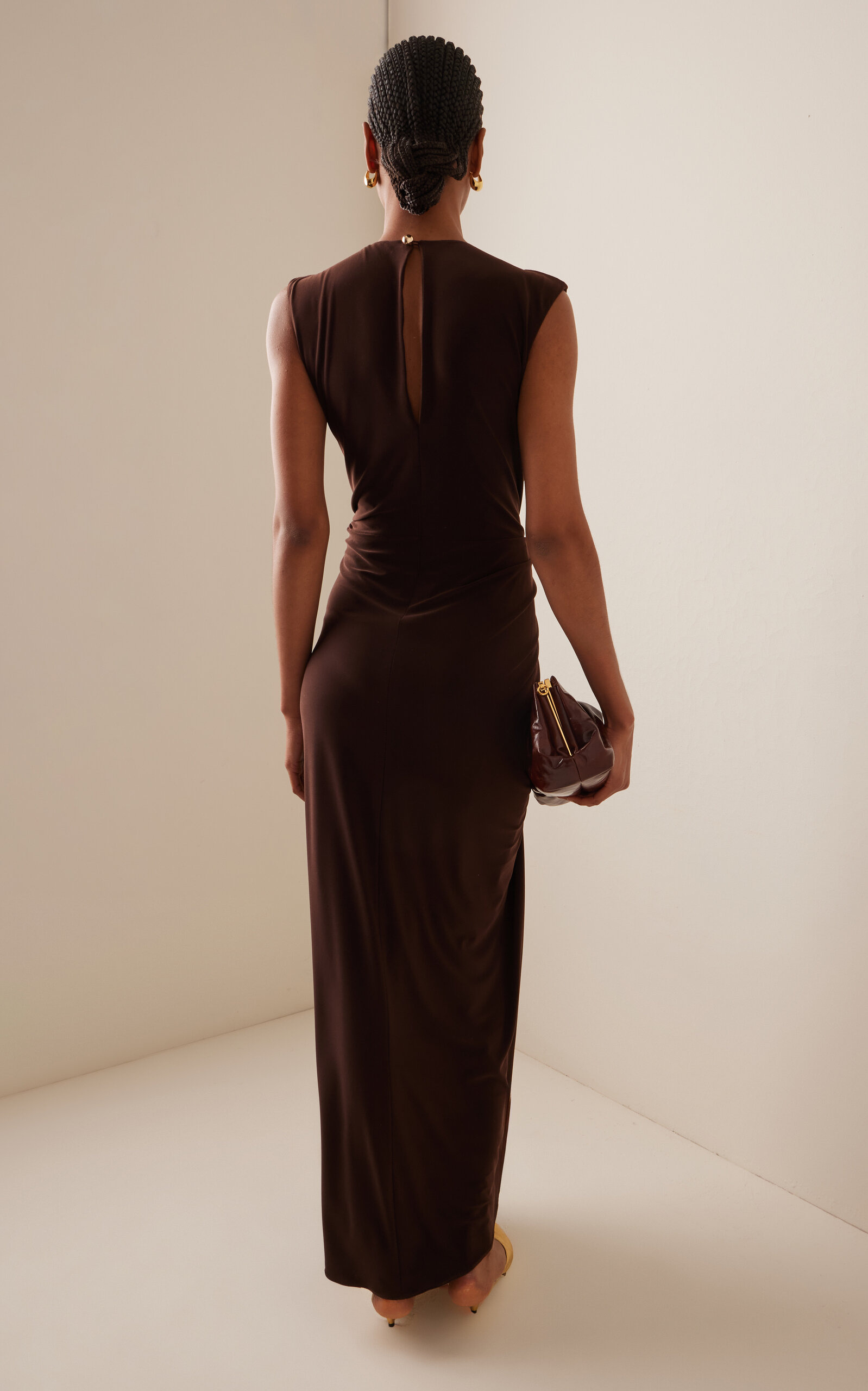 The Serena Draped Jersey Maxi Dress brown - 4
